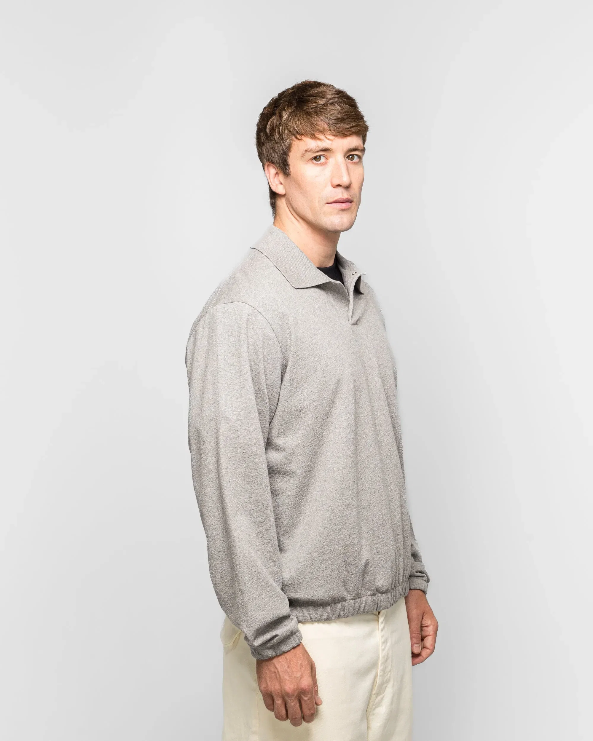 Norse Projects Sylane Relaxed Light Pile Jersey Polo - Grey Melange