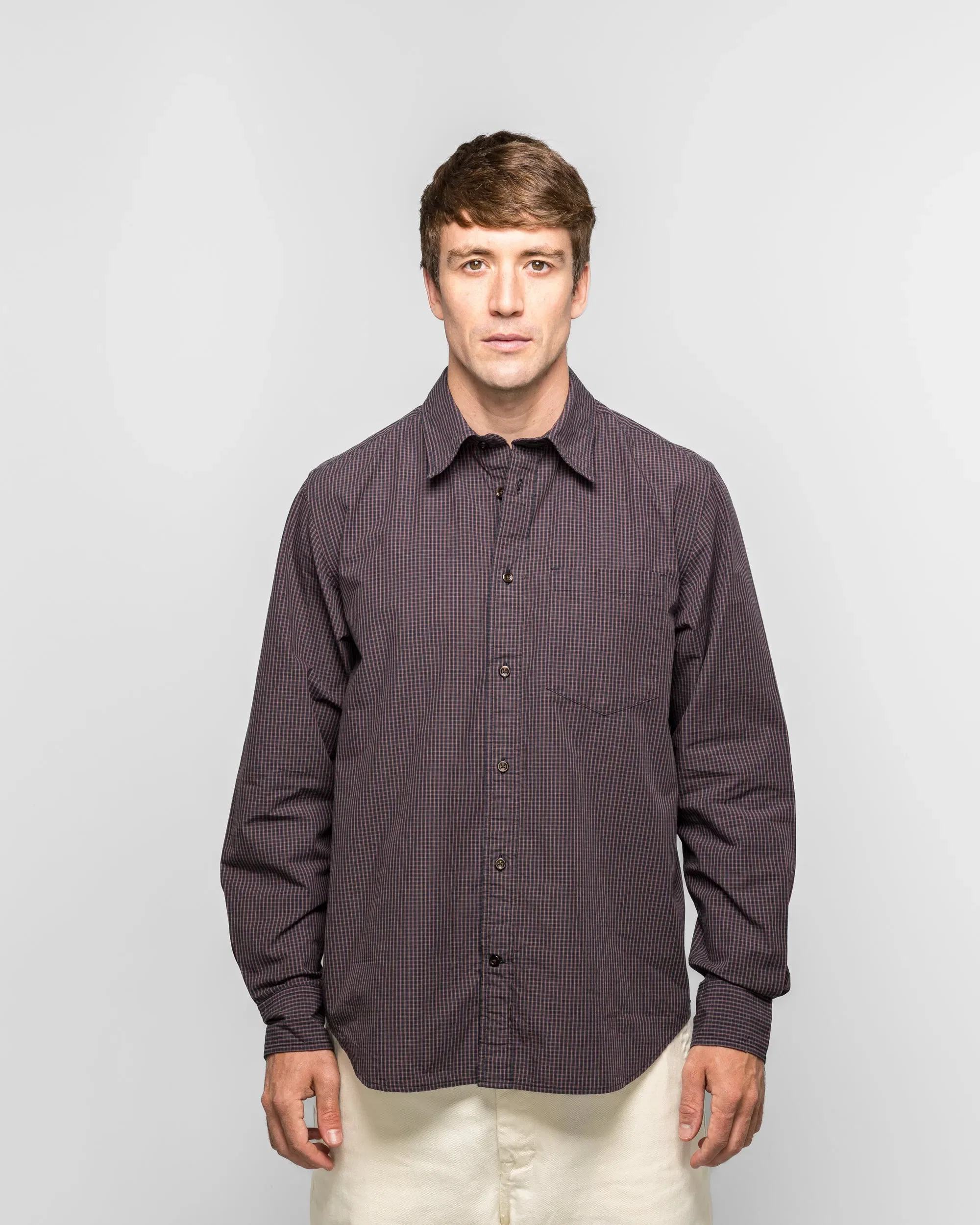 Norse Projects Kongshoved Poplin Mini Check Shirt - Dark Navy Check