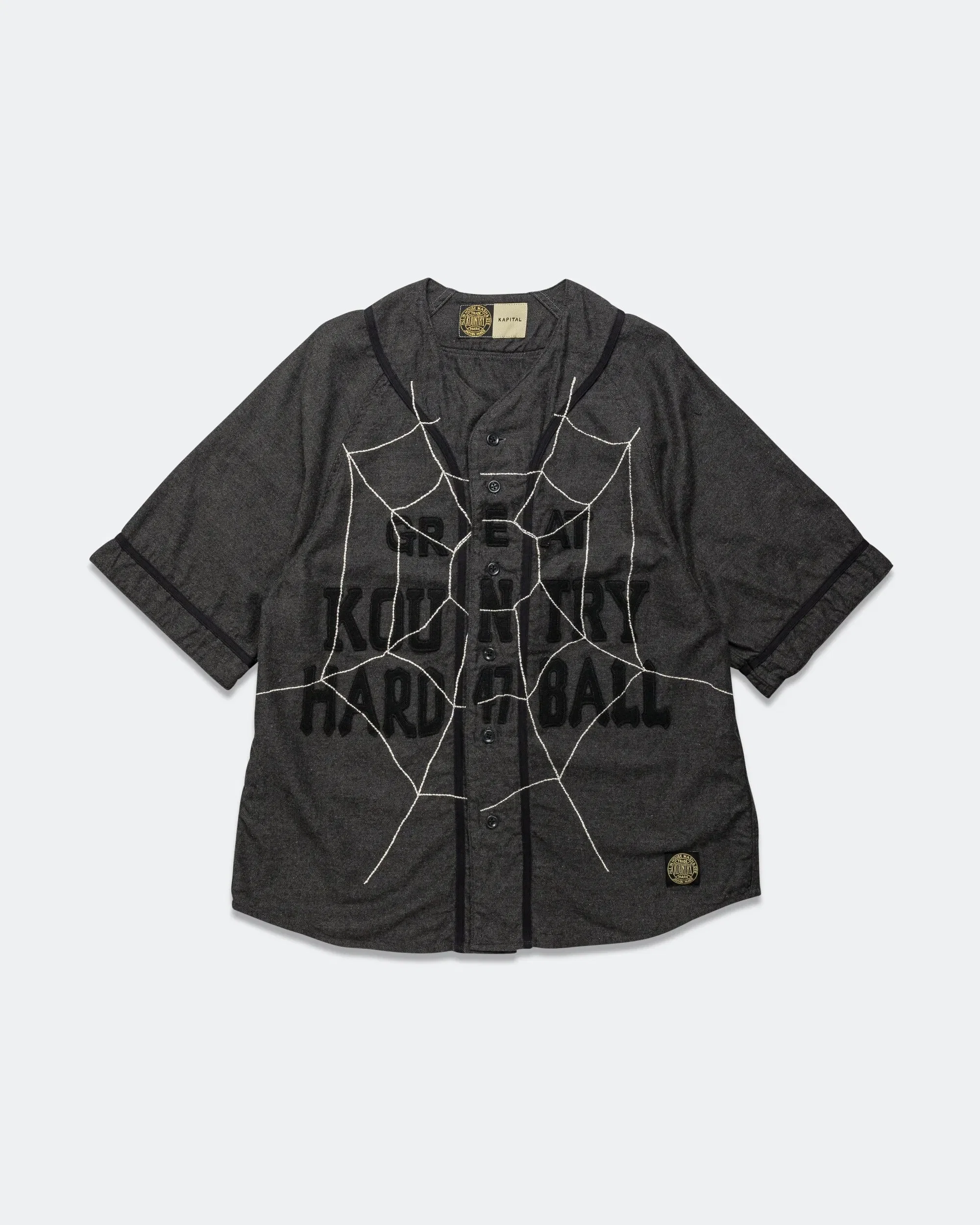 KAPITAL Cotton Wool GREAT KOUNTRY Baseball Shirt KOUNTRY DREAM CATCH Remake - Dark Grey