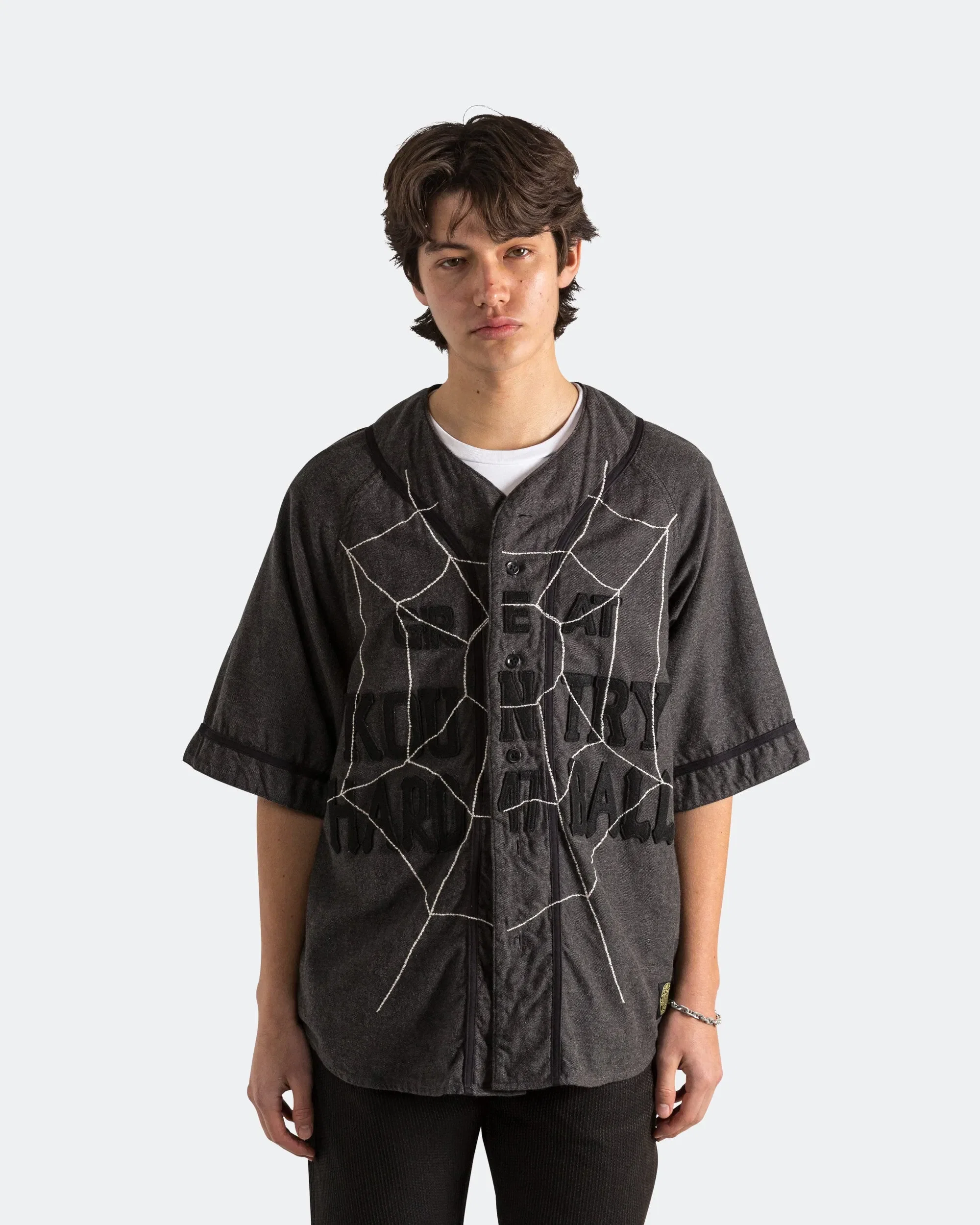 KAPITAL Cotton Wool GREAT KOUNTRY Baseball Shirt KOUNTRY DREAM CATCH Remake - Dark Grey