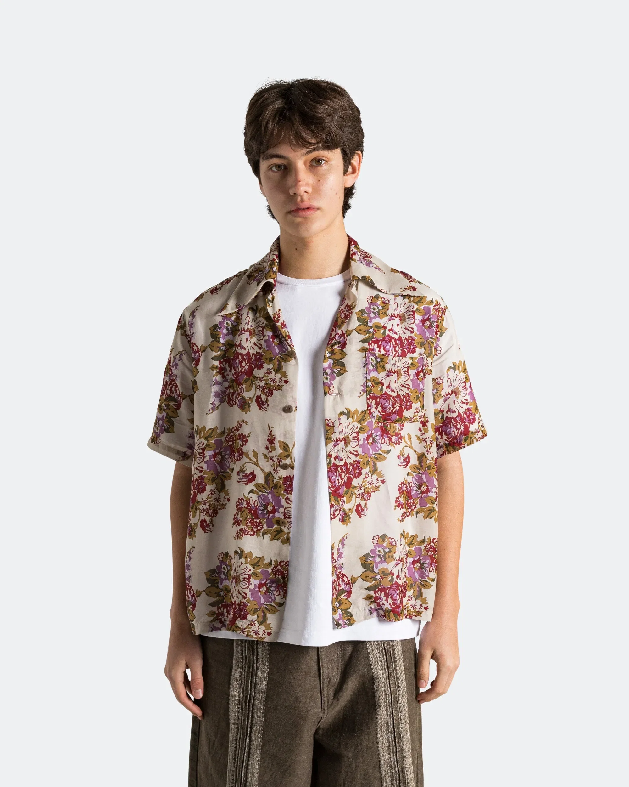 KAPITAL Silk Rayon CHAMPETRE A.MA.TE.RA.SE. WRANGLE Collar Aloha Shirt - Purple/Beige