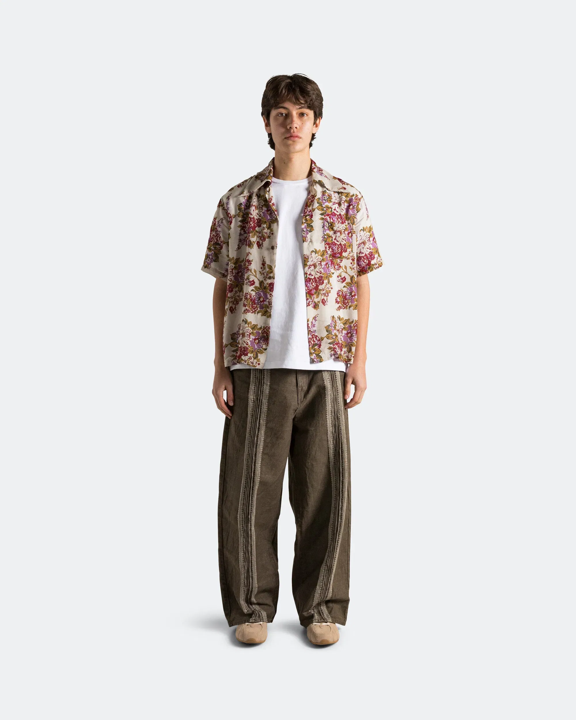 KAPITAL Silk Rayon CHAMPETRE A.MA.TE.RA.SE. WRANGLE Collar Aloha Shirt - Purple/Beige