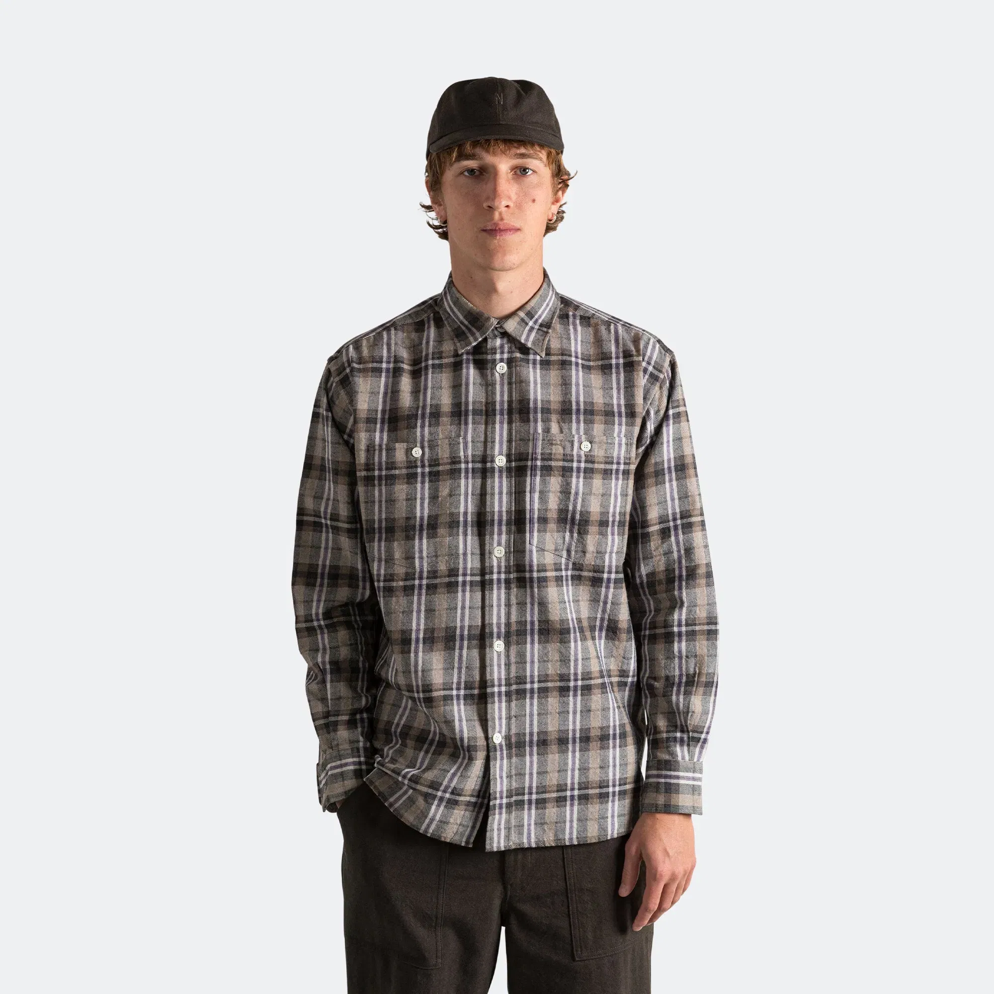 Norse Projects Ole Oversized Check Shirt x UP THERE - Charcoal Grey
