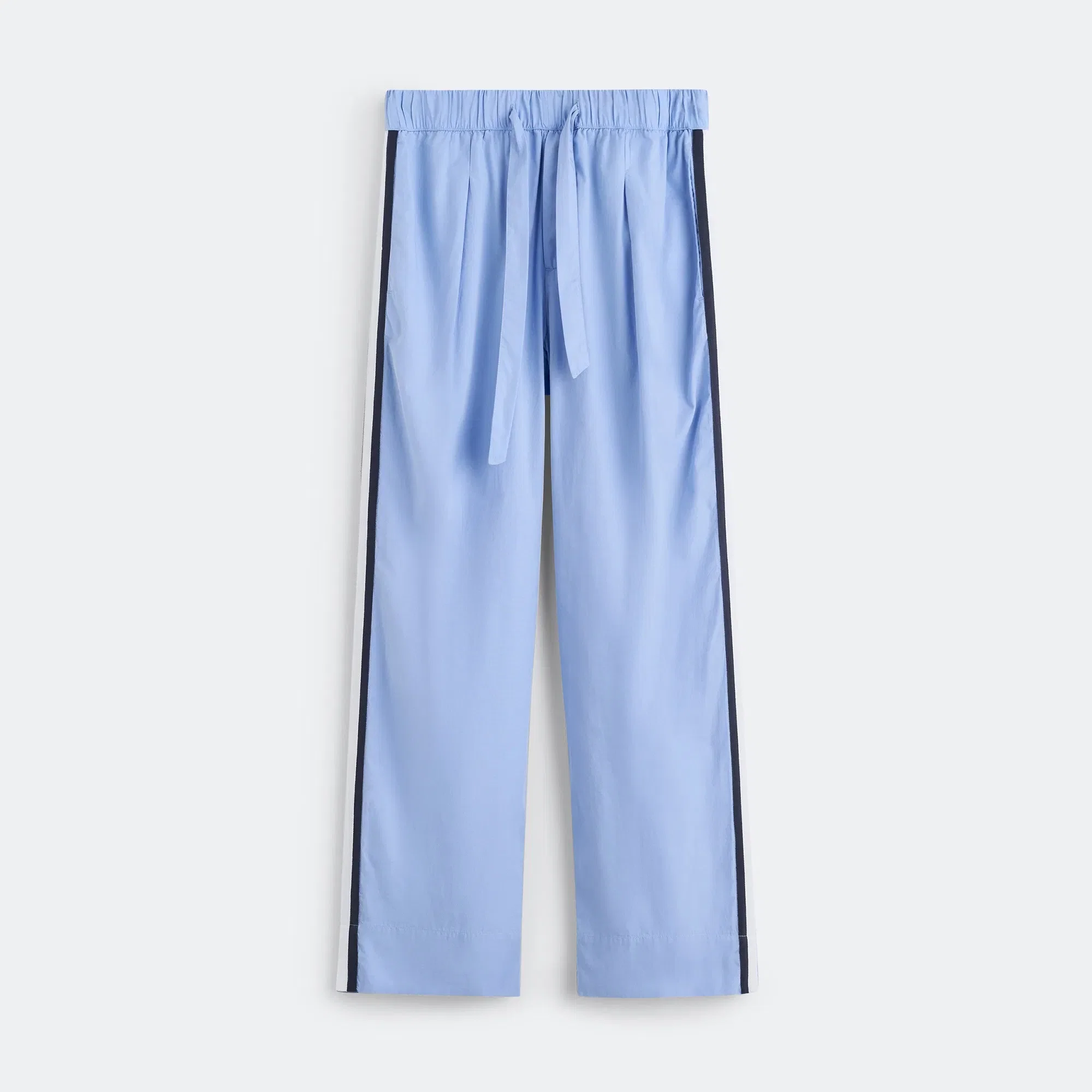 TEKLA Pyjama Pants Grosgrain Side Stripe - Cornflower Blue Cotton Poplin