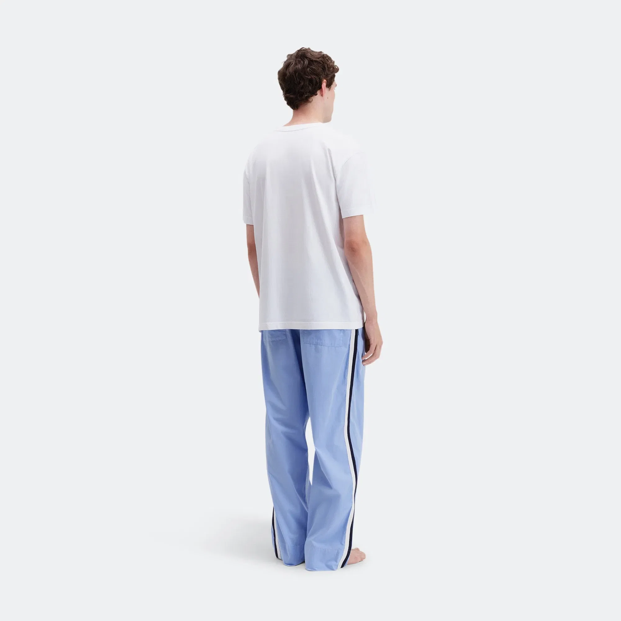 TEKLA Pyjama Pants Grosgrain Side Stripe - Cornflower Blue Cotton Poplin