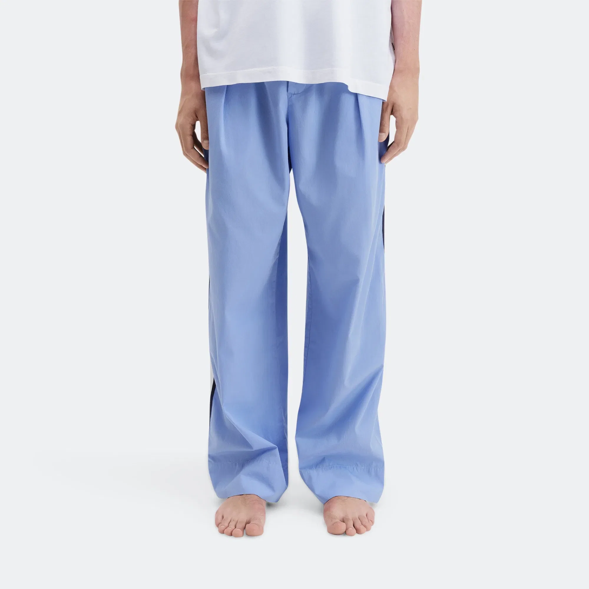 TEKLA Pyjama Pants Grosgrain Side Stripe - Cornflower Blue Cotton Poplin