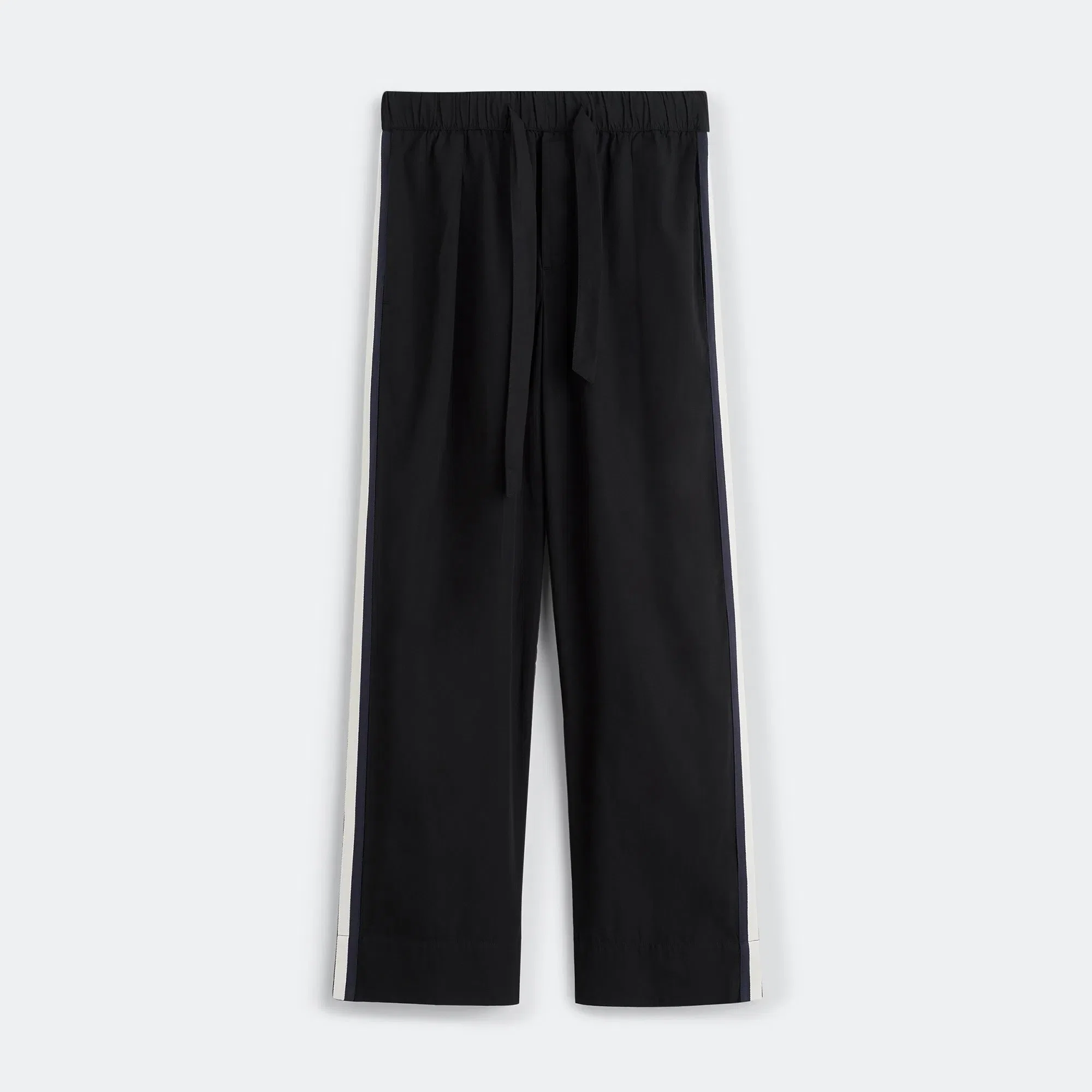 TEKLA Pyjama Pants Grosgrain Side Stripe - All Black Cotton Poplin