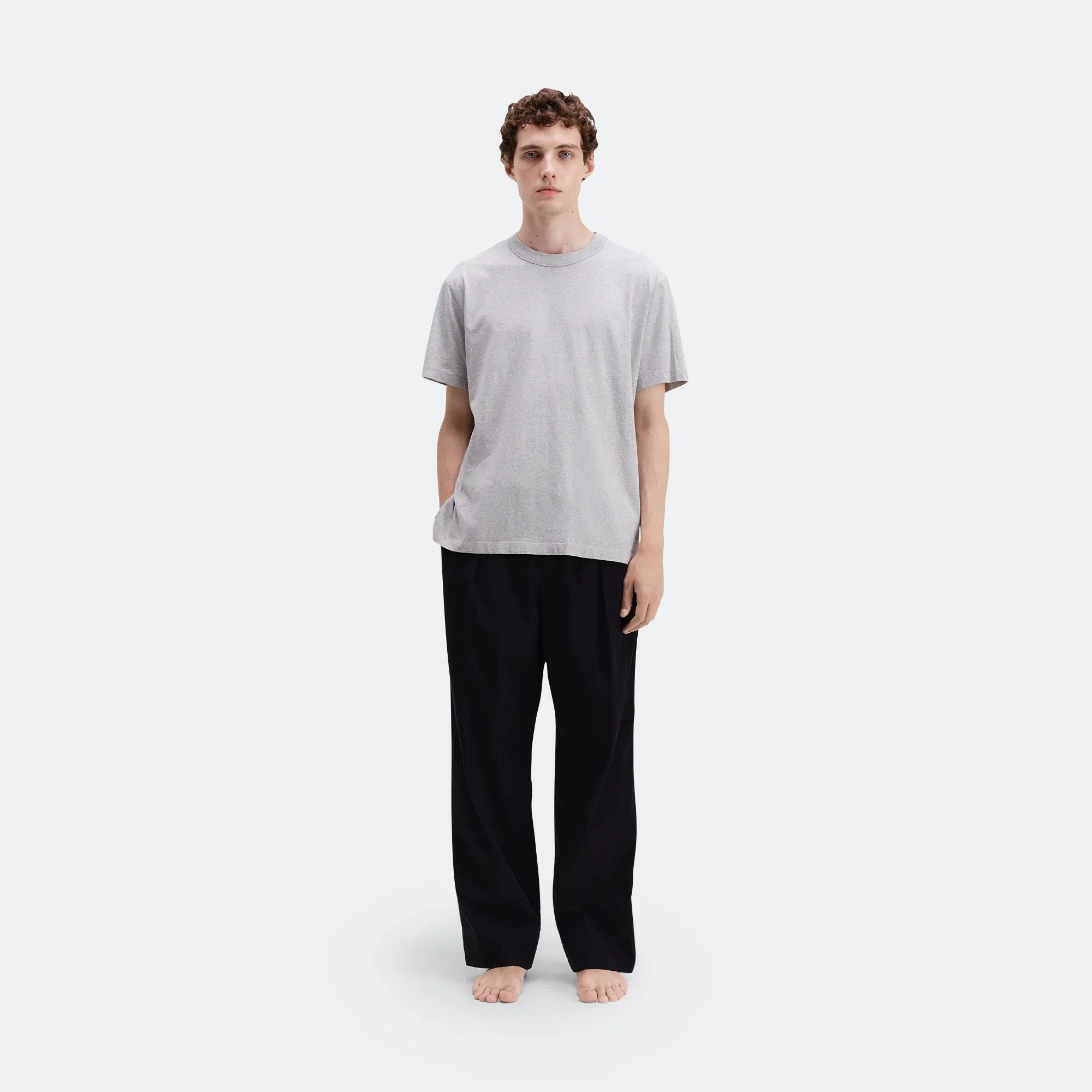 TEKLA Pyjama Pants Grosgrain Side Stripe - All Black Cotton Poplin
