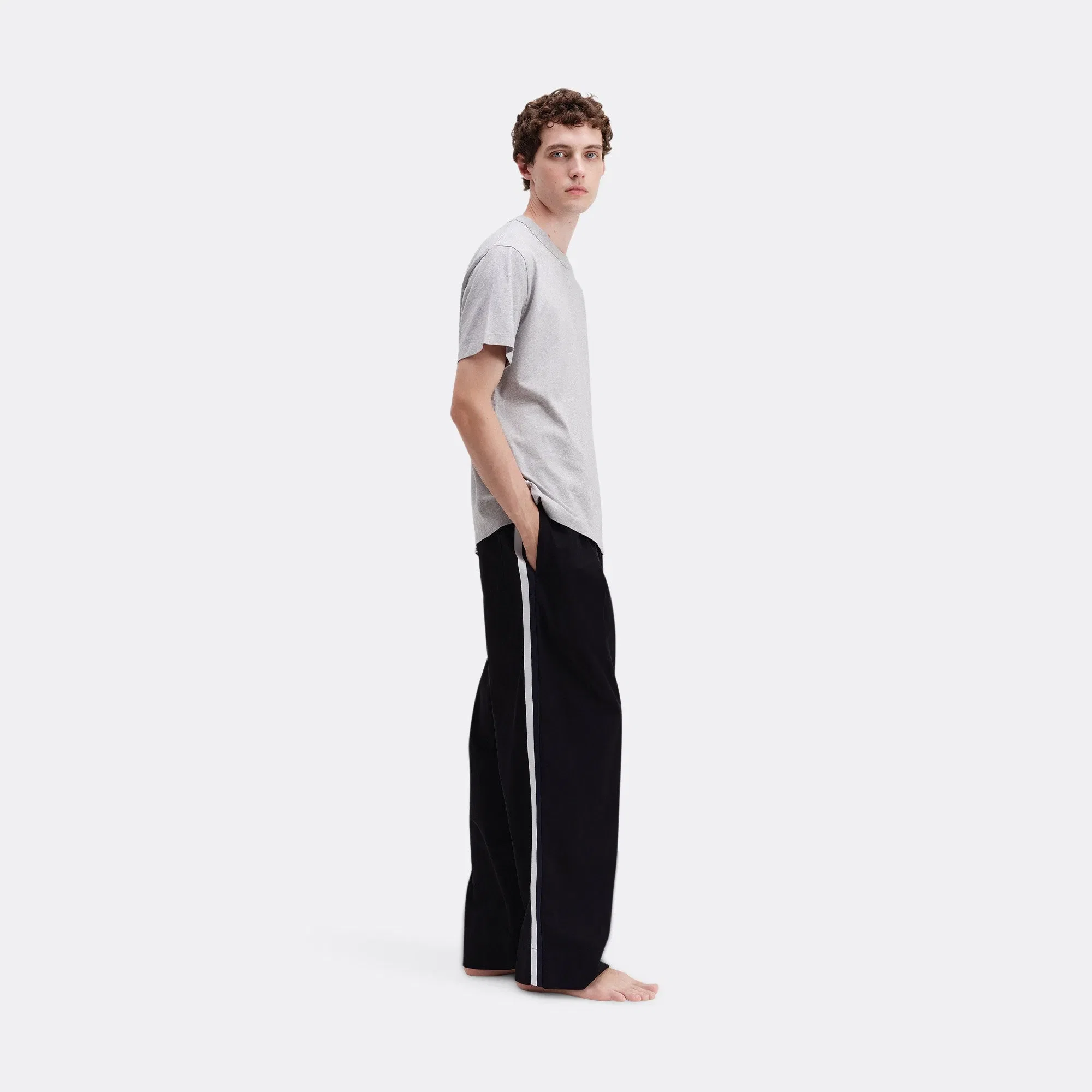TEKLA Pyjama Pants Grosgrain Side Stripe - All Black Cotton Poplin
