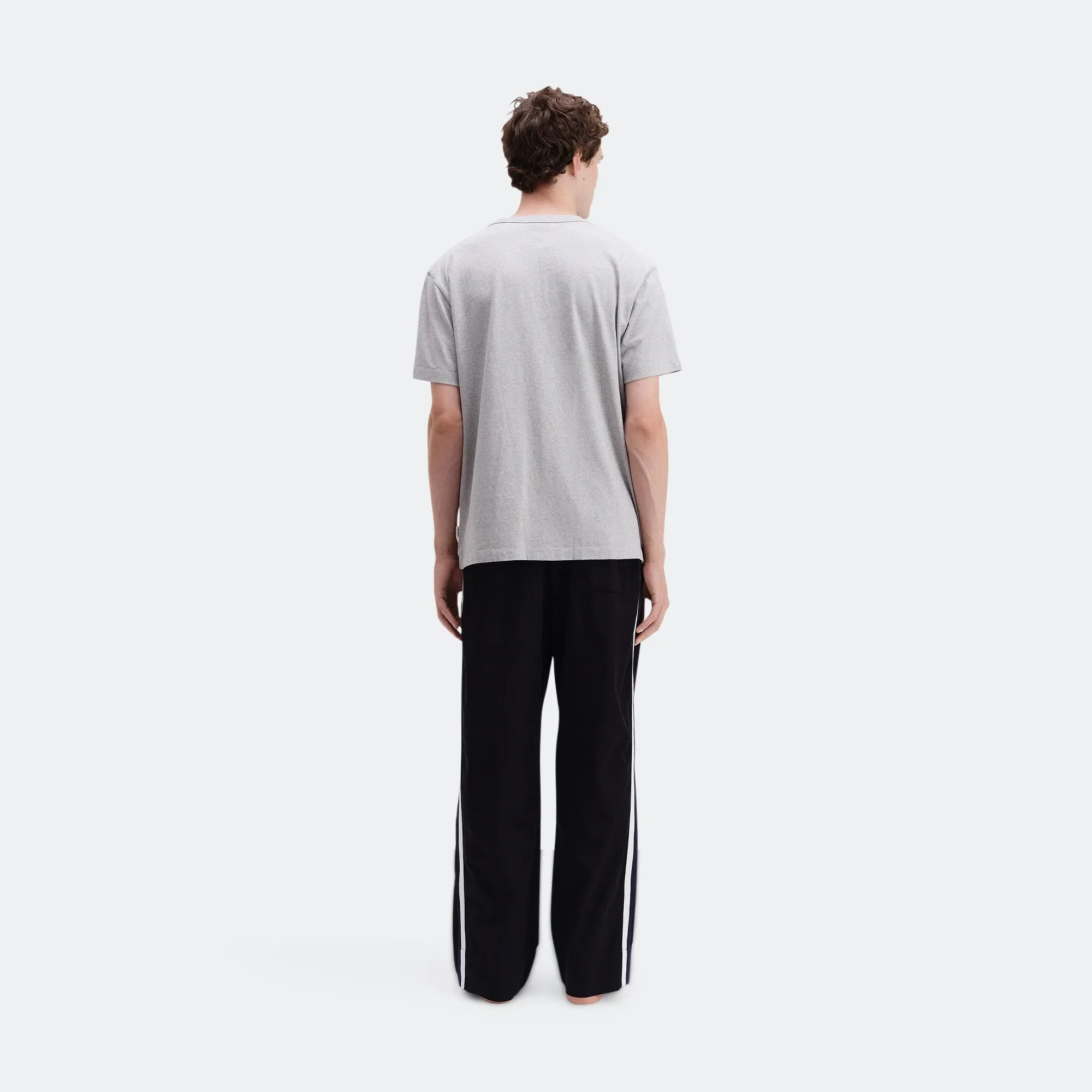 TEKLA Pyjama Pants Grosgrain Side Stripe - All Black Cotton Poplin