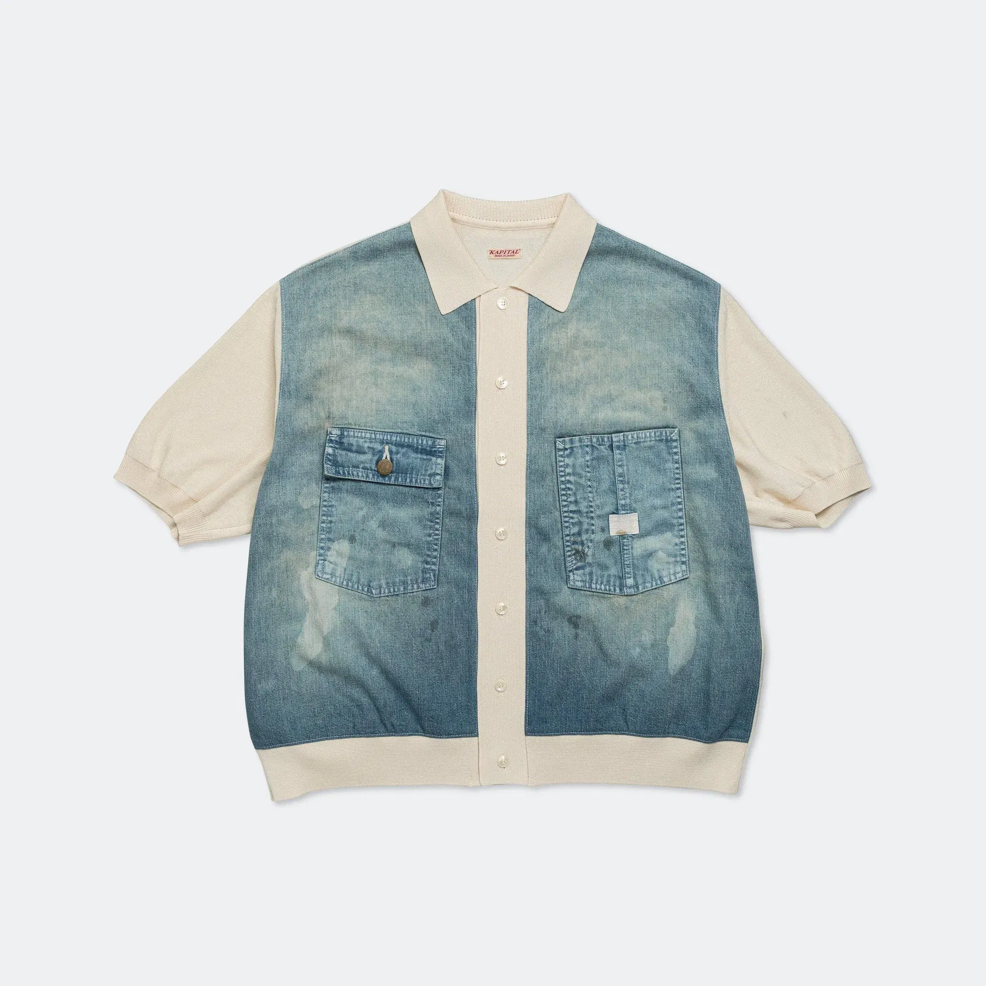 KAPITAL Knit x 8oz Denim Coverall Polo Shirt - Ecru