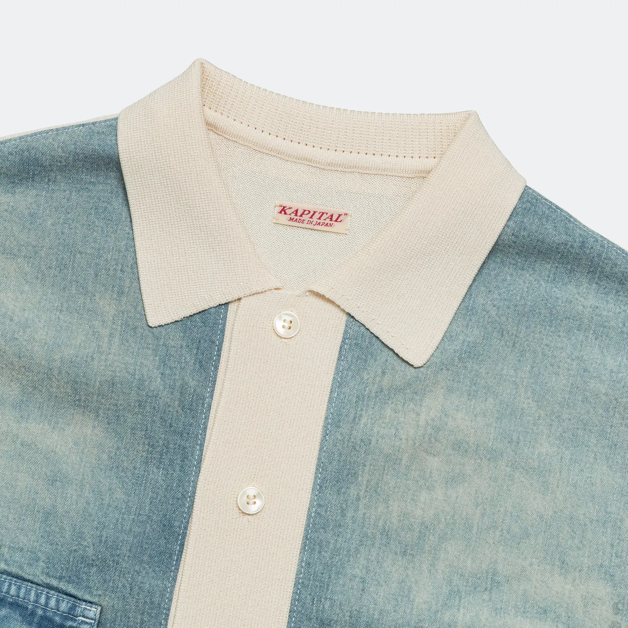 KAPITAL Knit x 8oz Denim Coverall Polo Shirt - Ecru