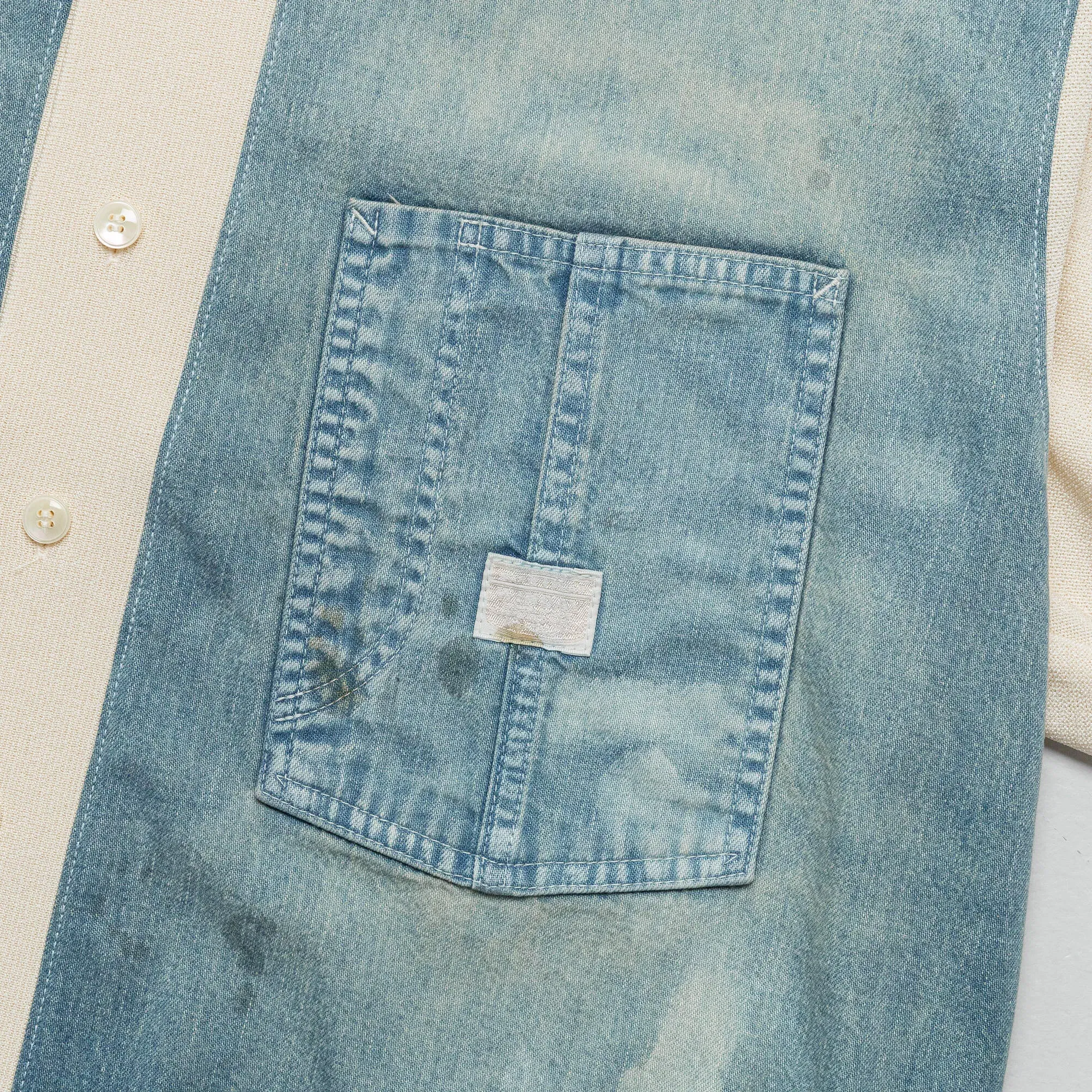 KAPITAL Knit x 8oz Denim Coverall Polo Shirt - Ecru