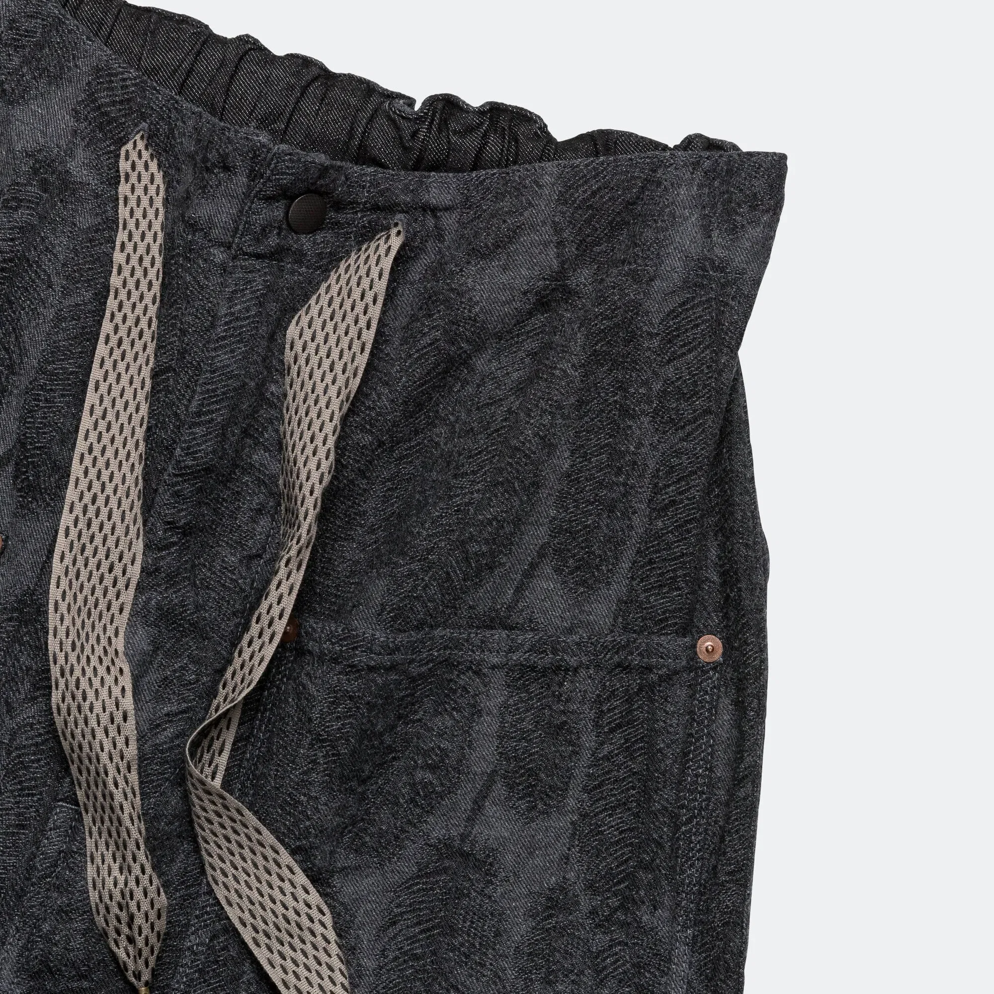 KAPITAL 12oz MAGPIE Denim W-Knee Easy Baggy Pants - Black/Black