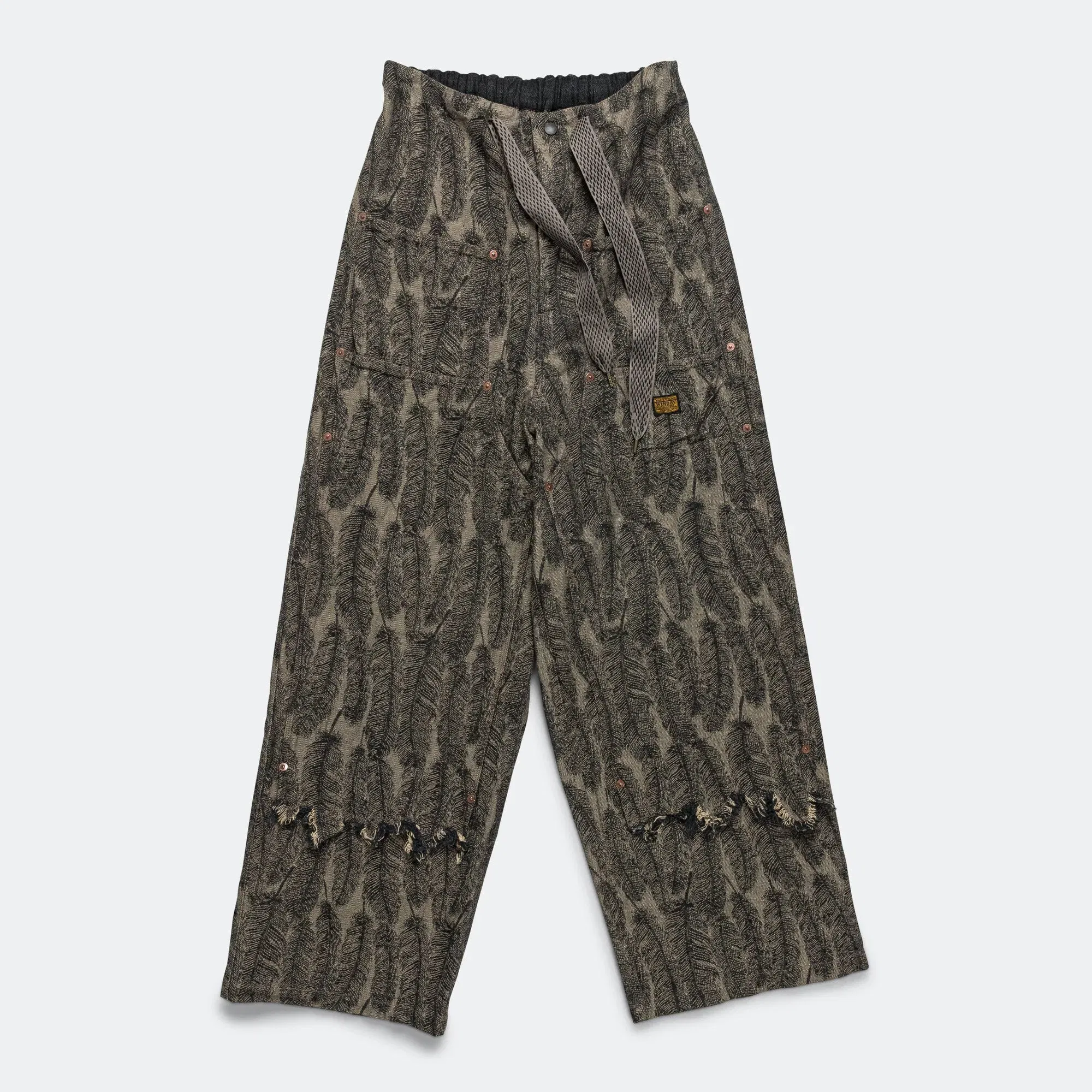 KAPITAL 12oz MAGPIE Denim W-Knee Easy Baggy Pants - Black/Beige