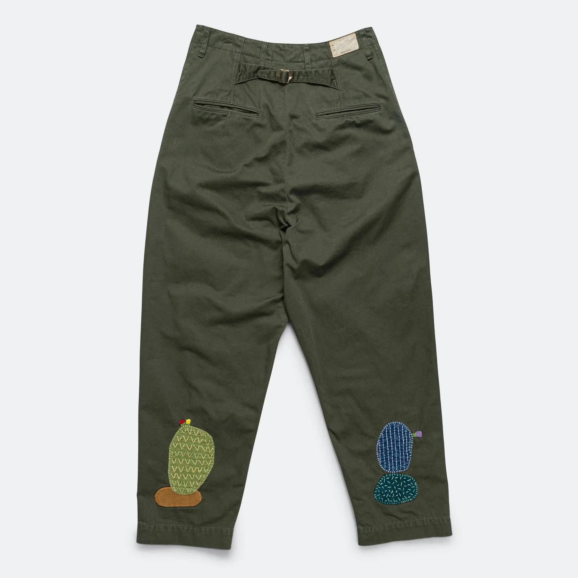 KAPITAL Chino High Waisted NIME Pants CACTUS Embroidery - Khaki