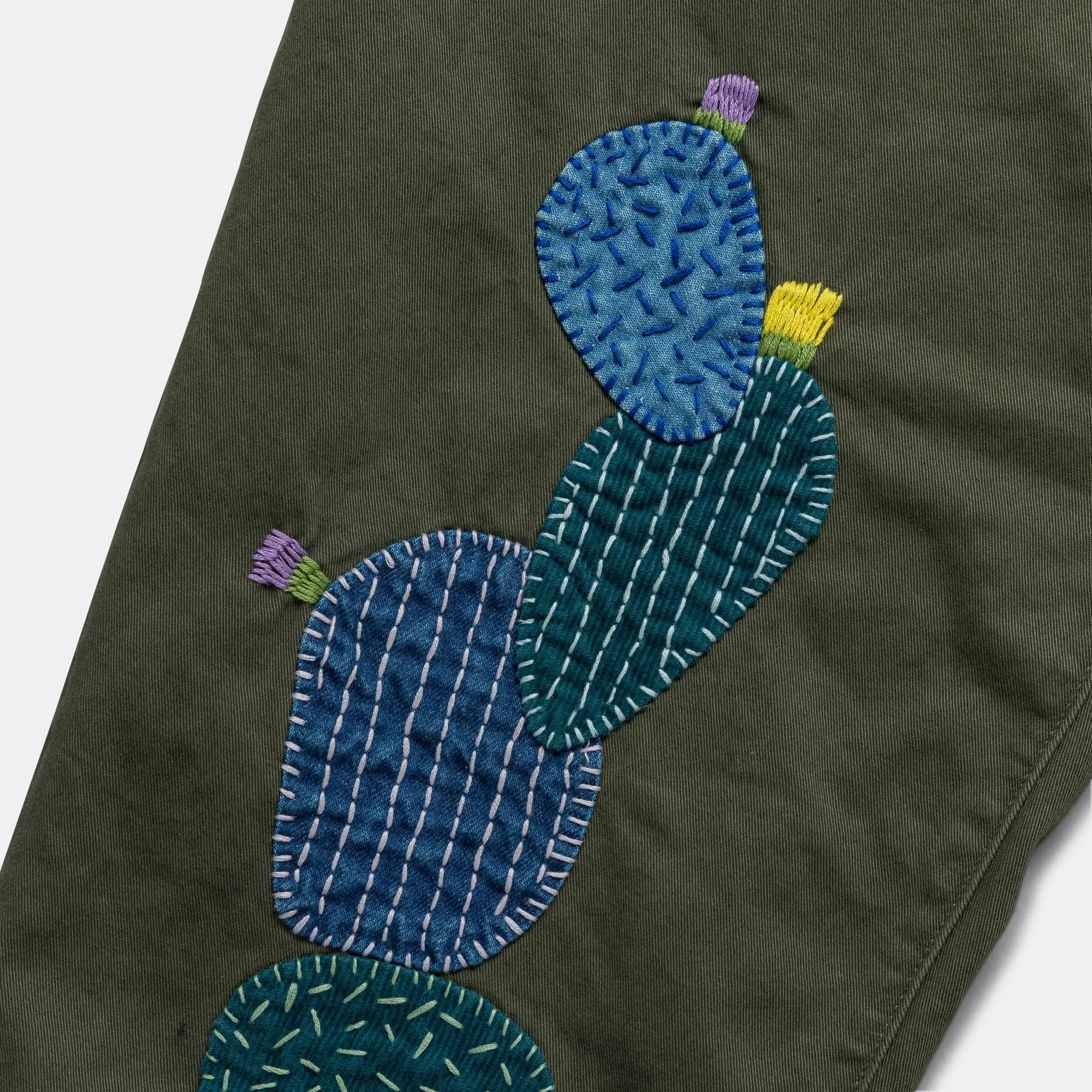 KAPITAL Chino High Waisted NIME Pants CACTUS Embroidery - Khaki