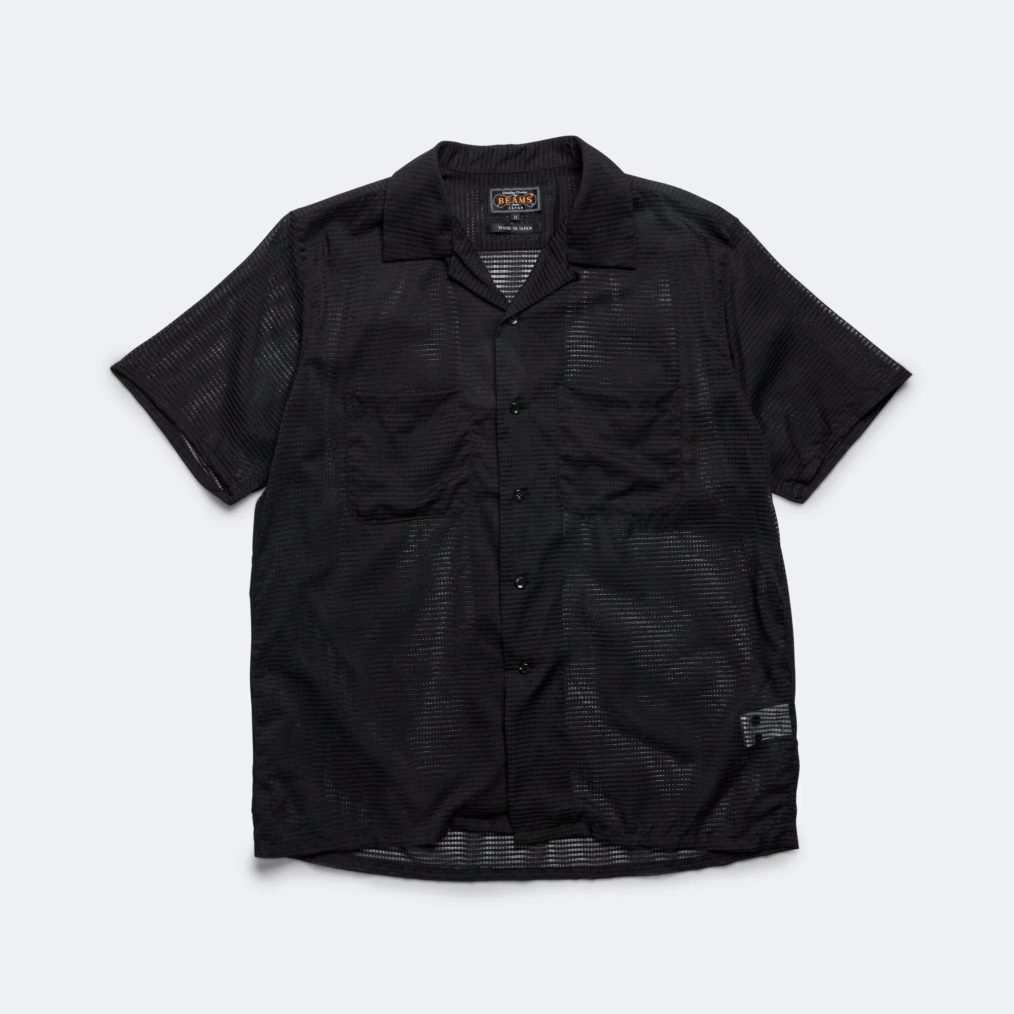 BEAMS PLUS Open Collar Mesh SS Shirt - Black