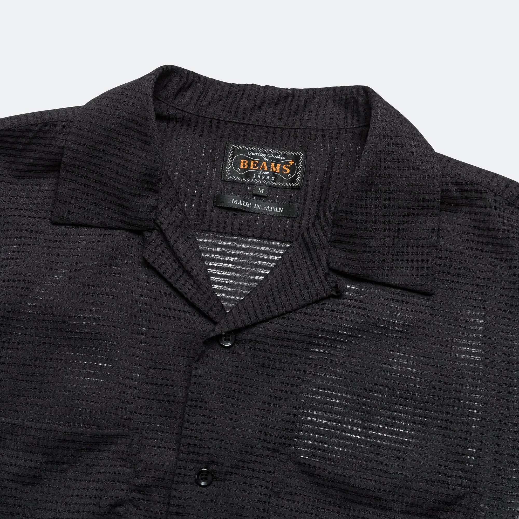 BEAMS PLUS Open Collar Mesh SS Shirt - Black