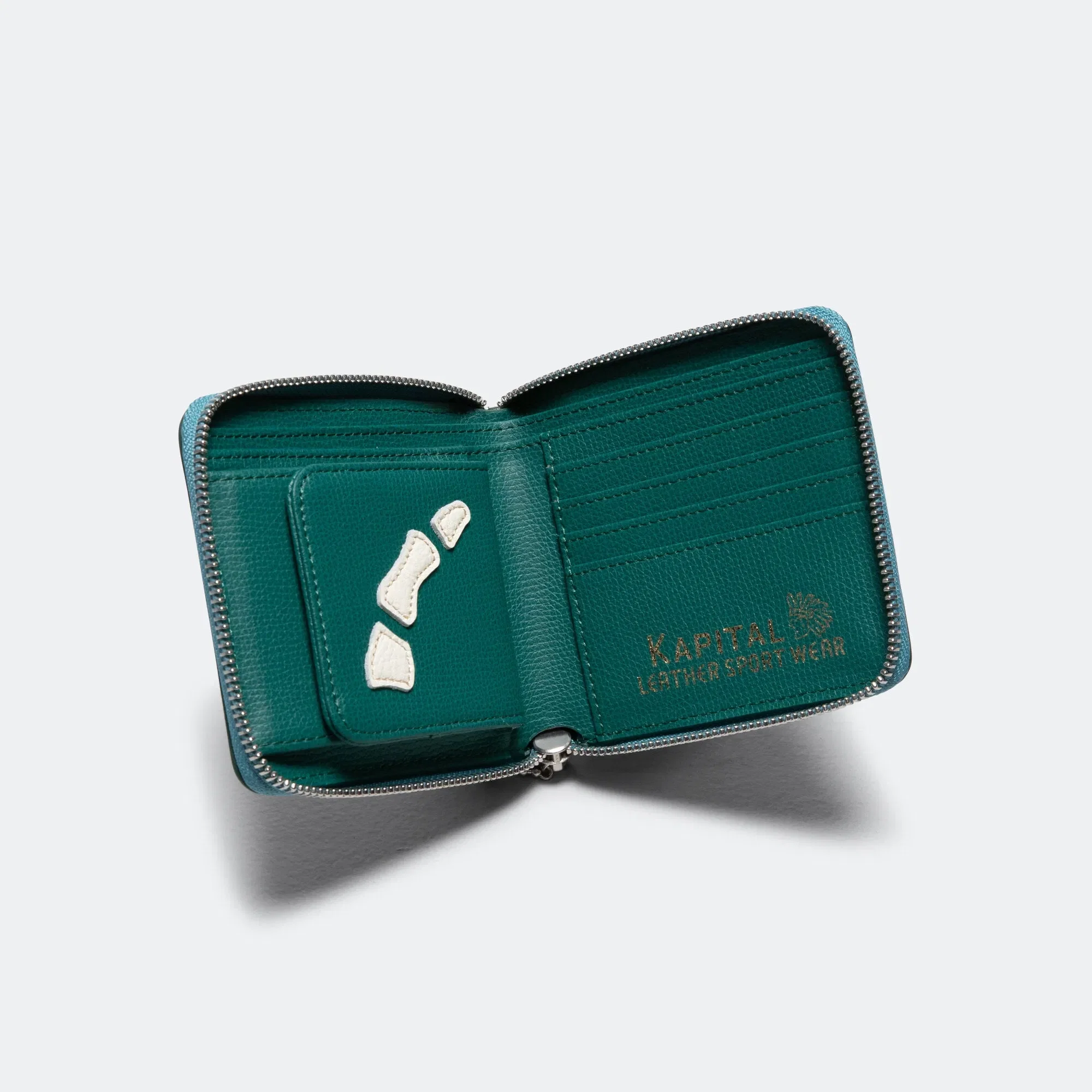 KAPITAL THUMB-UP BONE BAND ZIP Wallet - Peacock Green