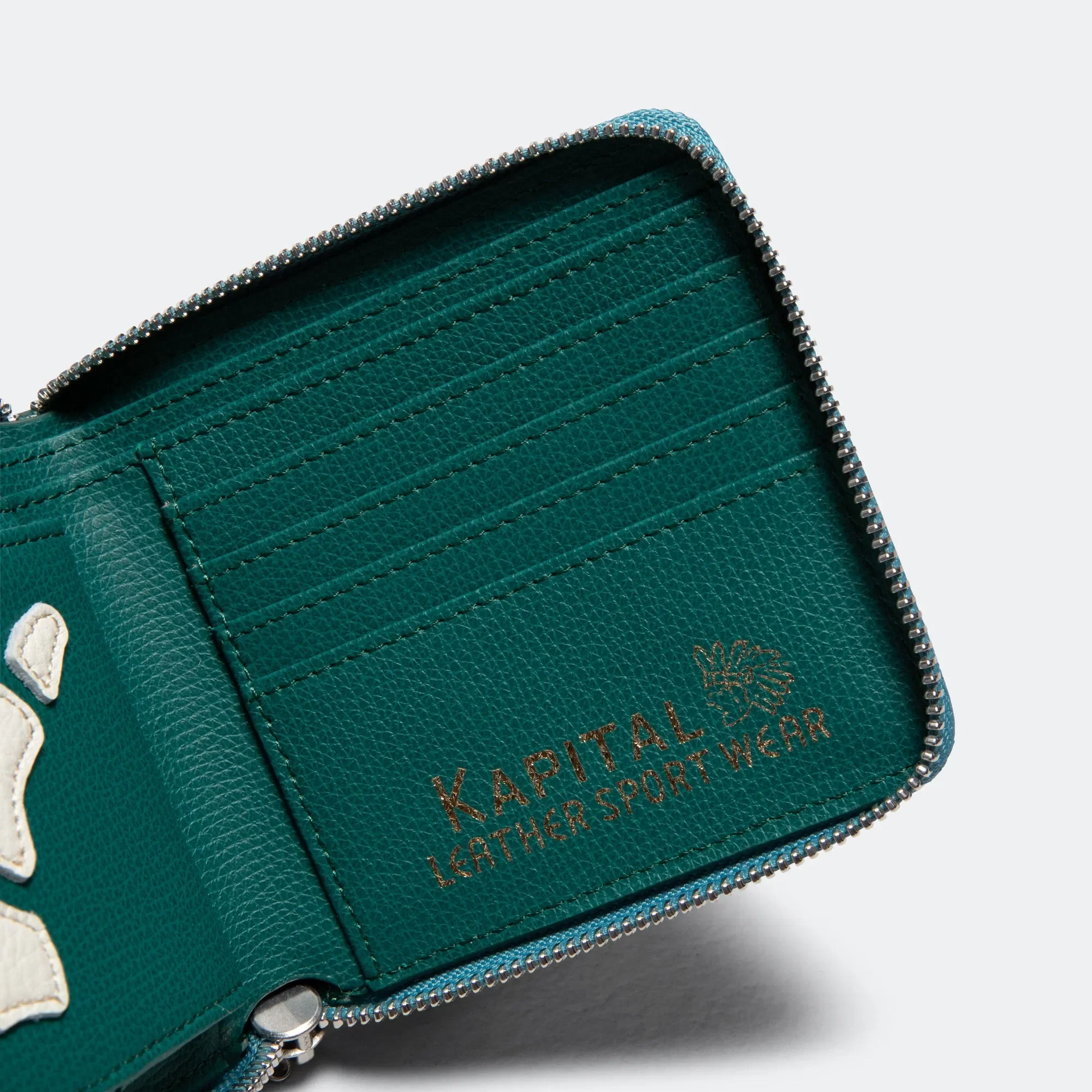 KAPITAL THUMB-UP BONE BAND ZIP Wallet - Peacock Green