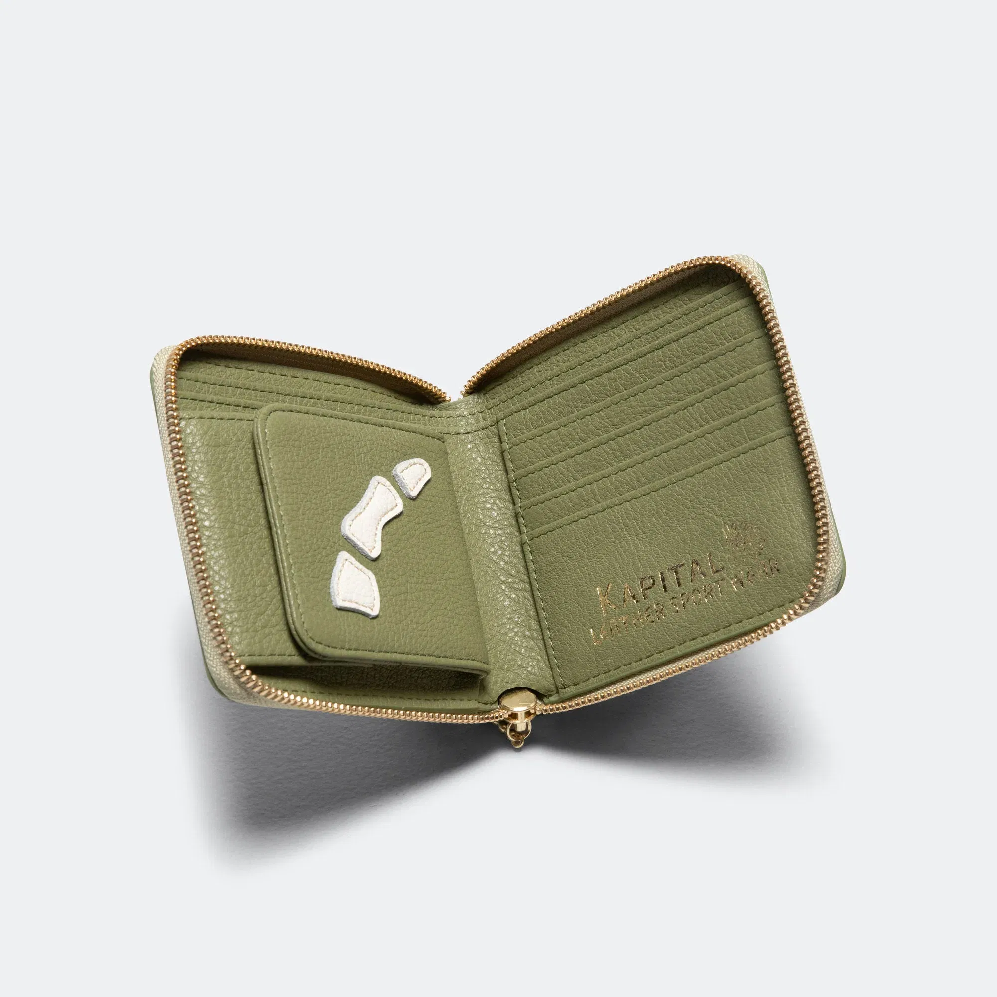 KAPITAL THUMB-UP BONE BAND ZIP Wallet - Olive
