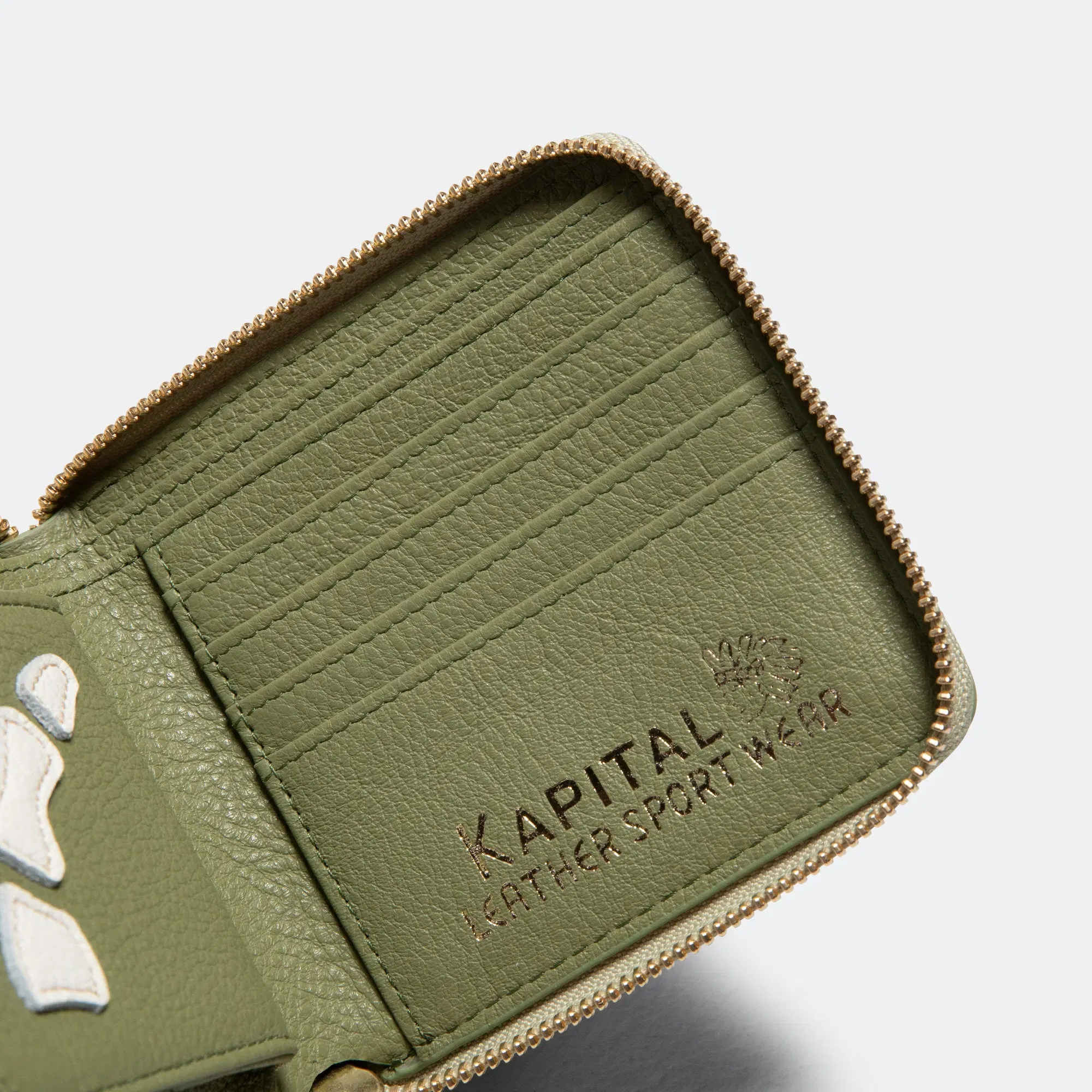 KAPITAL THUMB-UP BONE BAND ZIP Wallet - Olive