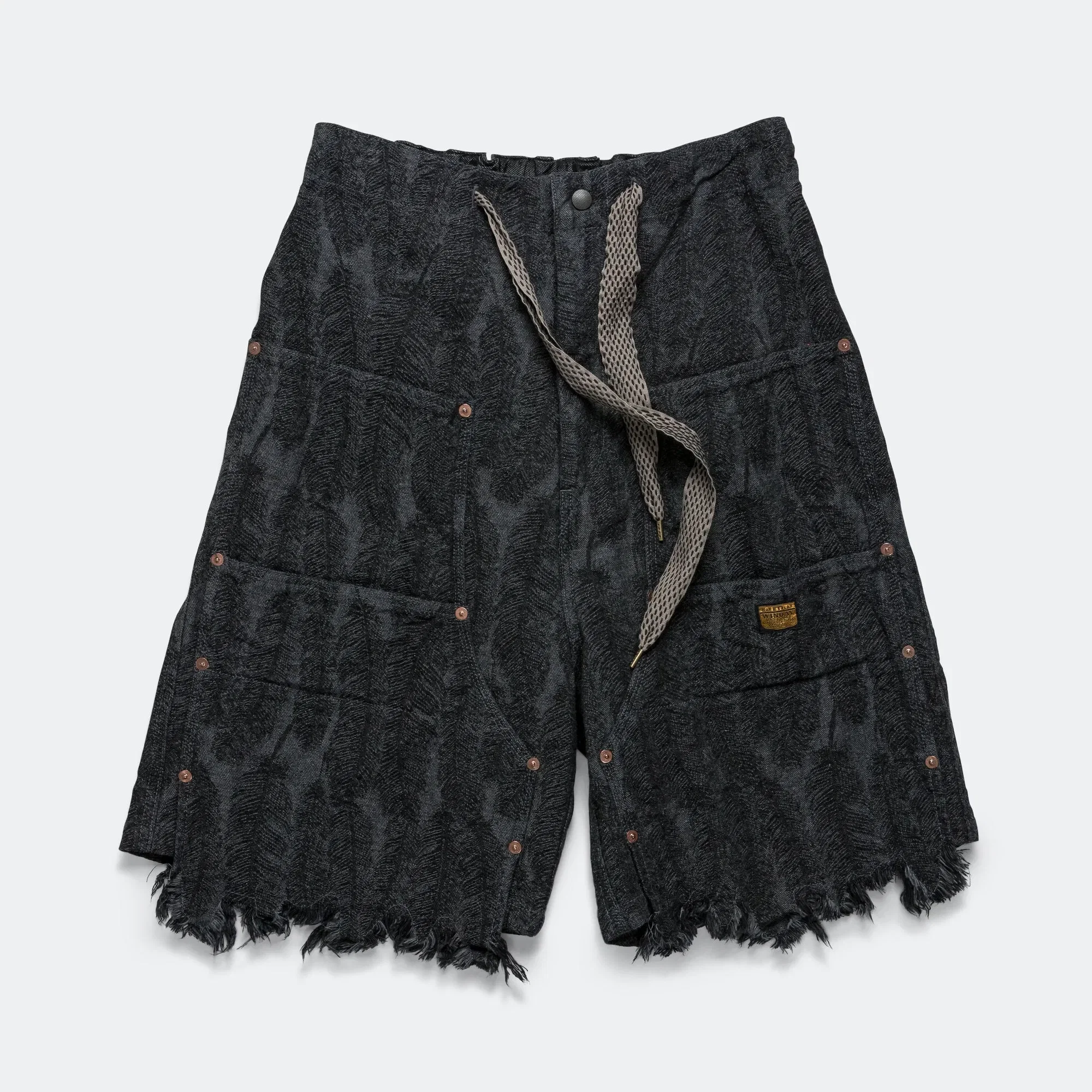 KAPITAL 12oz MAGPIE Denim W-Knee Easy Short Pants - Black/Black