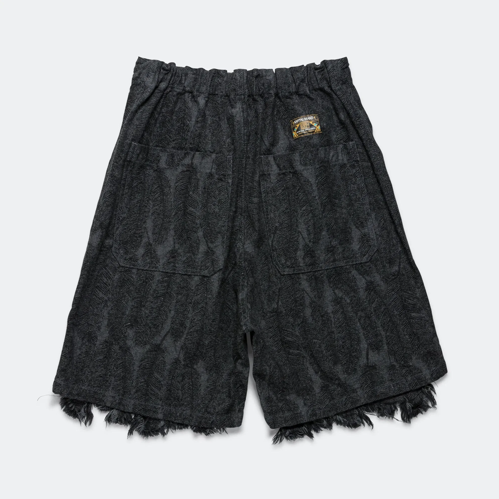 KAPITAL 12oz MAGPIE Denim W-Knee Easy Short Pants - Black/Black