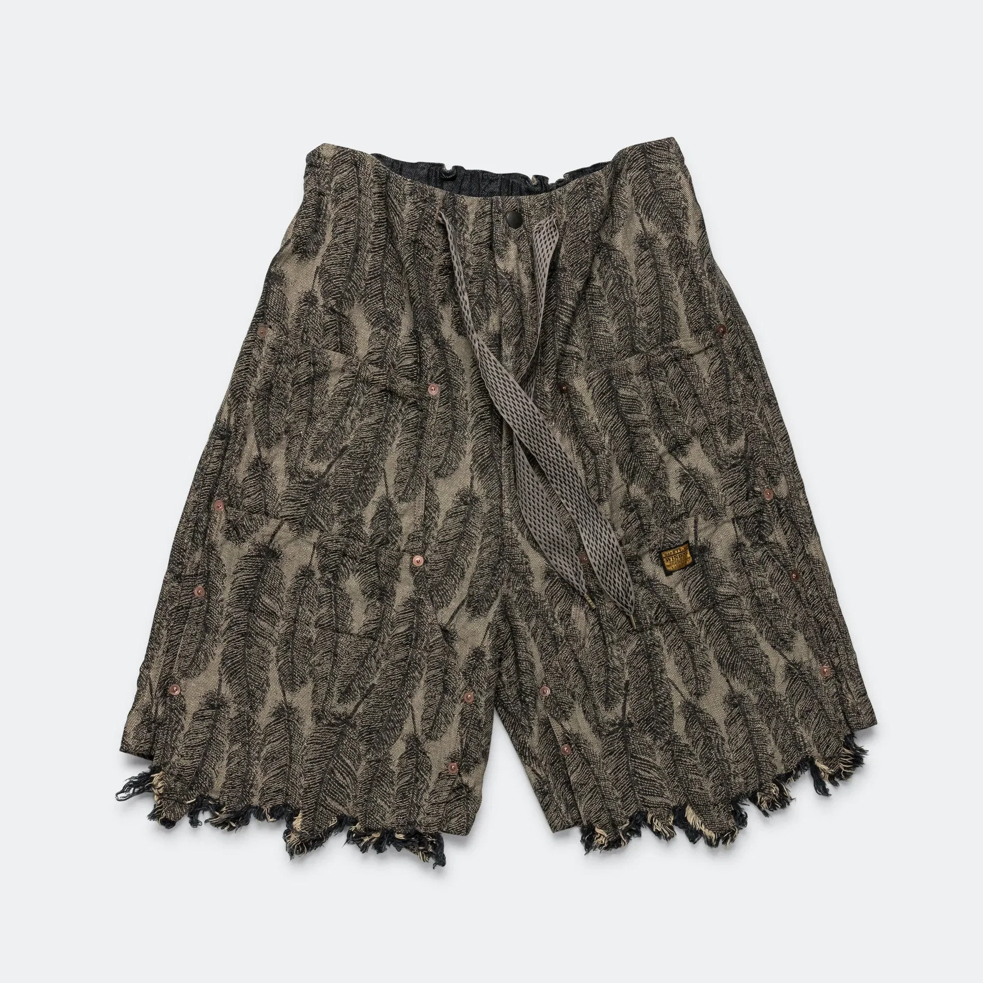 KAPITAL 12oz MAGPIE Denim W-Knee Easy Short Pants - Black/Beige