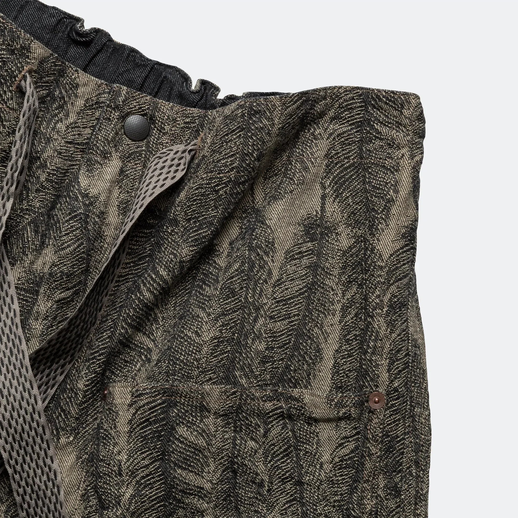 KAPITAL 12oz MAGPIE Denim W-Knee Easy Short Pants - Black/Beige