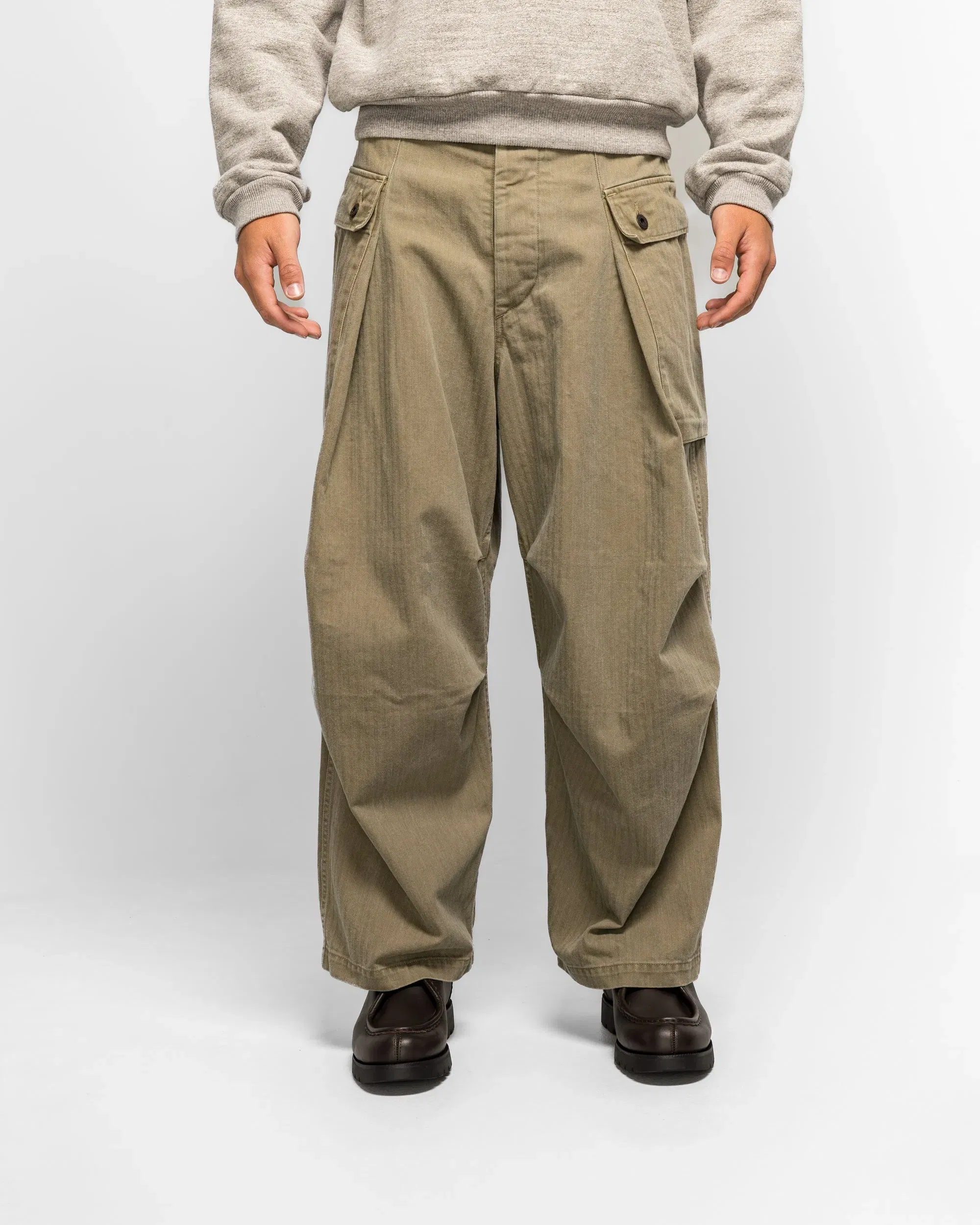KAPITAL Herringbone JUMBO MONKEY Pants - Khaki