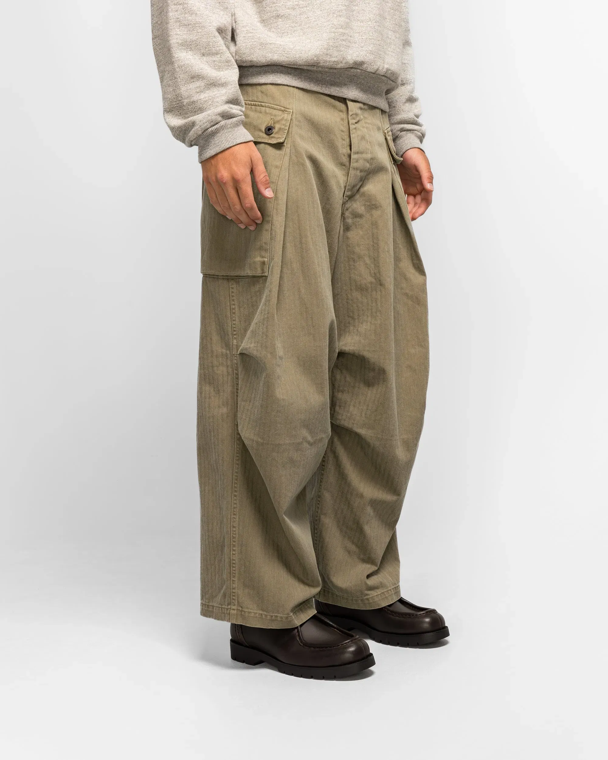 KAPITAL Herringbone JUMBO MONKEY Pants - Khaki