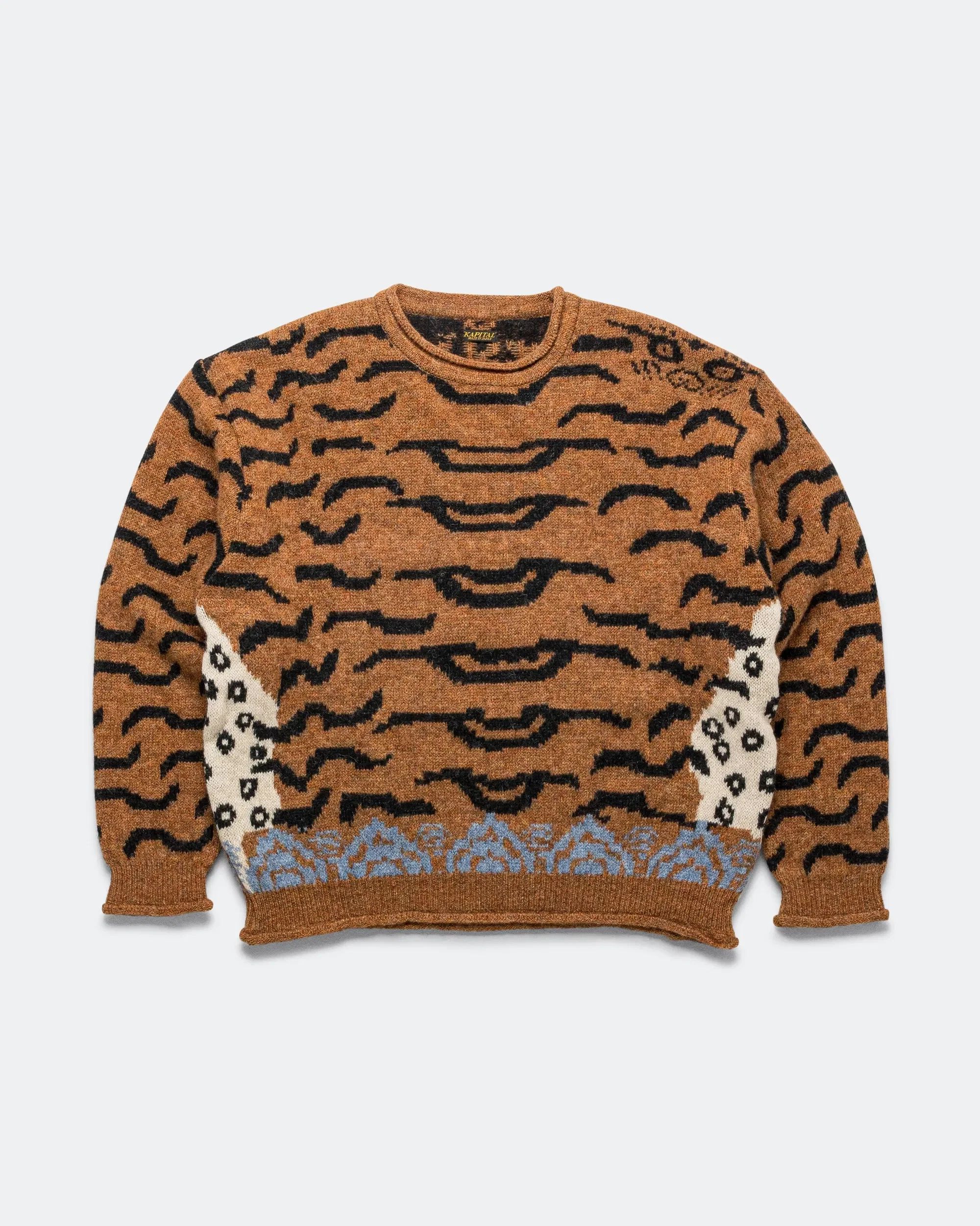 KAPITAL 7G Wool Nepal Tiger Crew Knit Sweater - Orange
