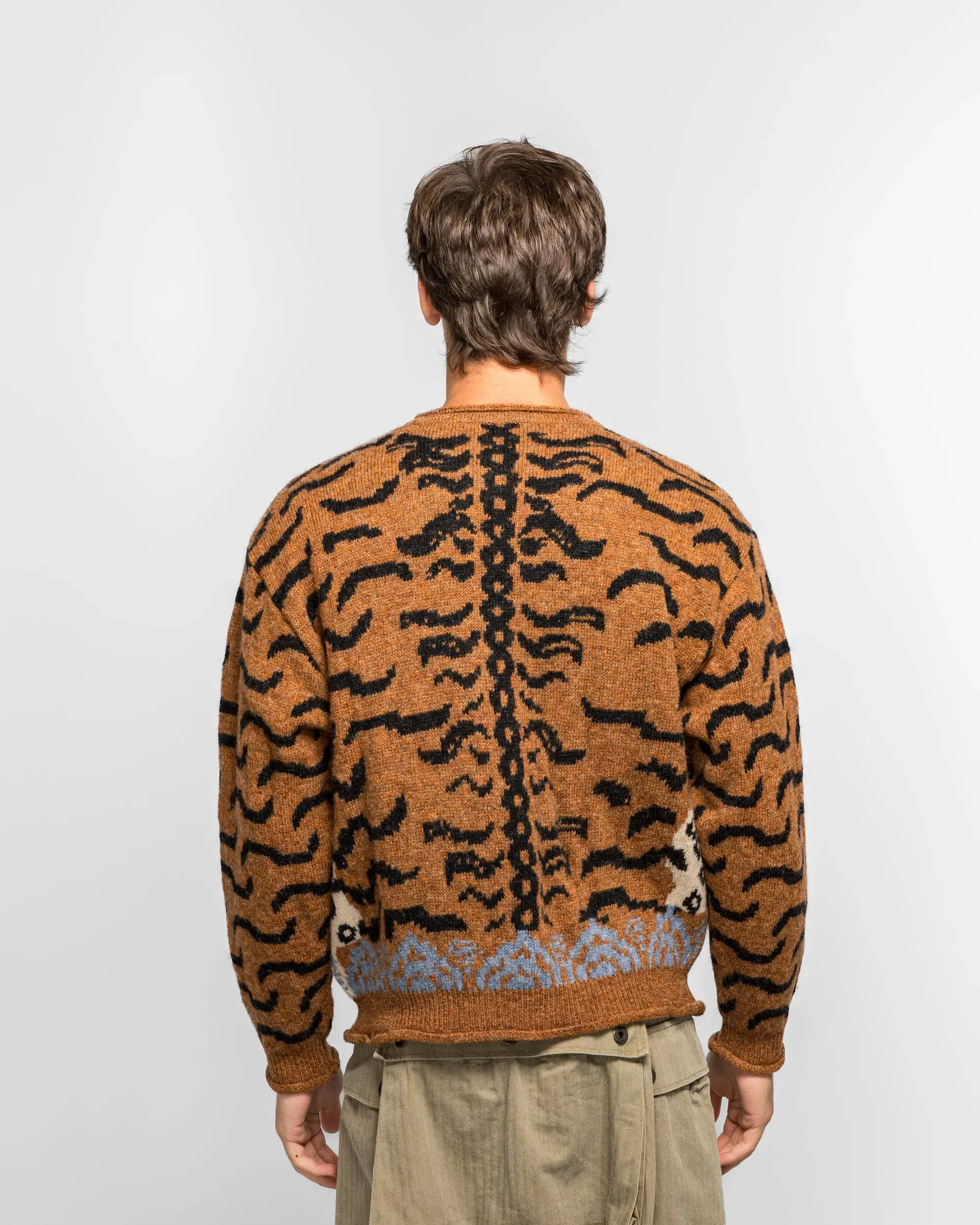 KAPITAL 7G Wool Nepal Tiger Crew Knit Sweater - Orange