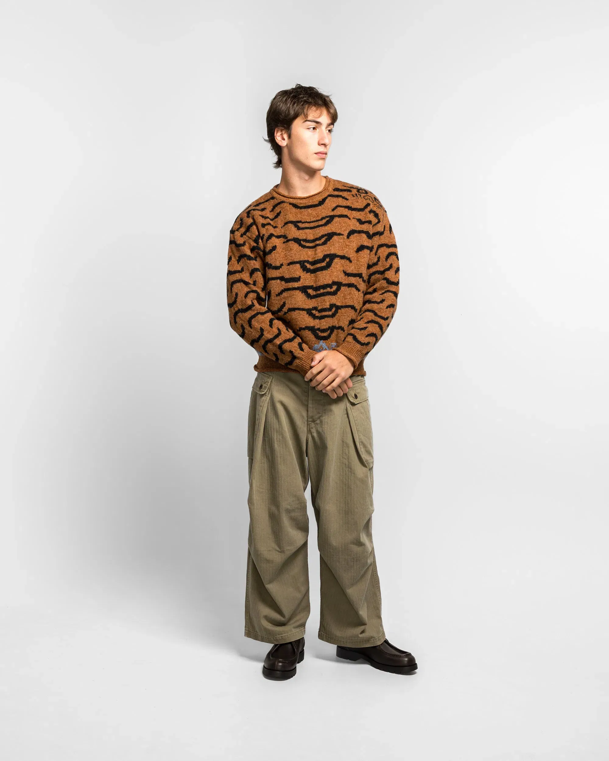 KAPITAL 7G Wool Nepal Tiger Crew Knit Sweater - Orange