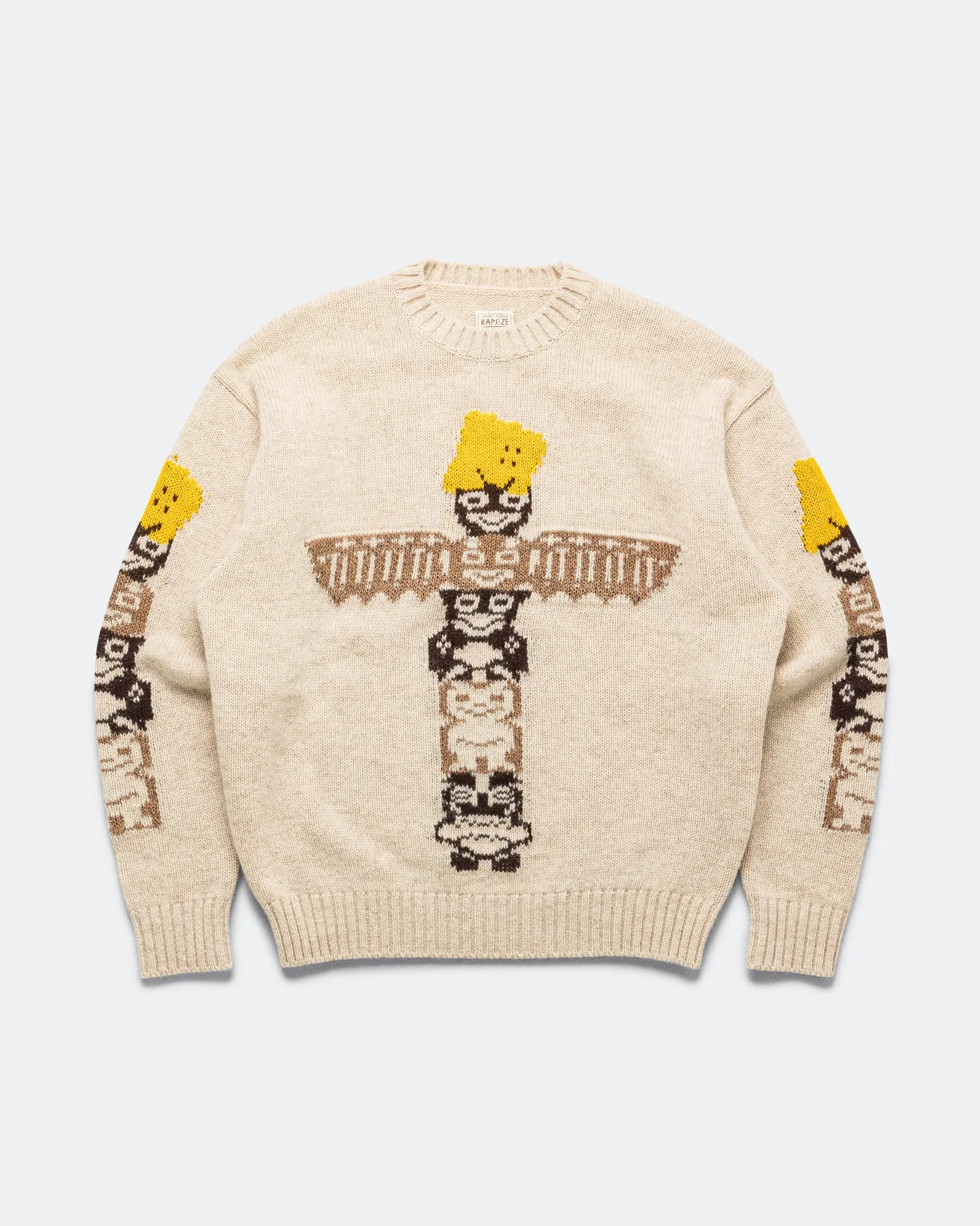 KAPITAL 5G Wool PECKISH TOTEM POLE Crew Sweater - Ecru