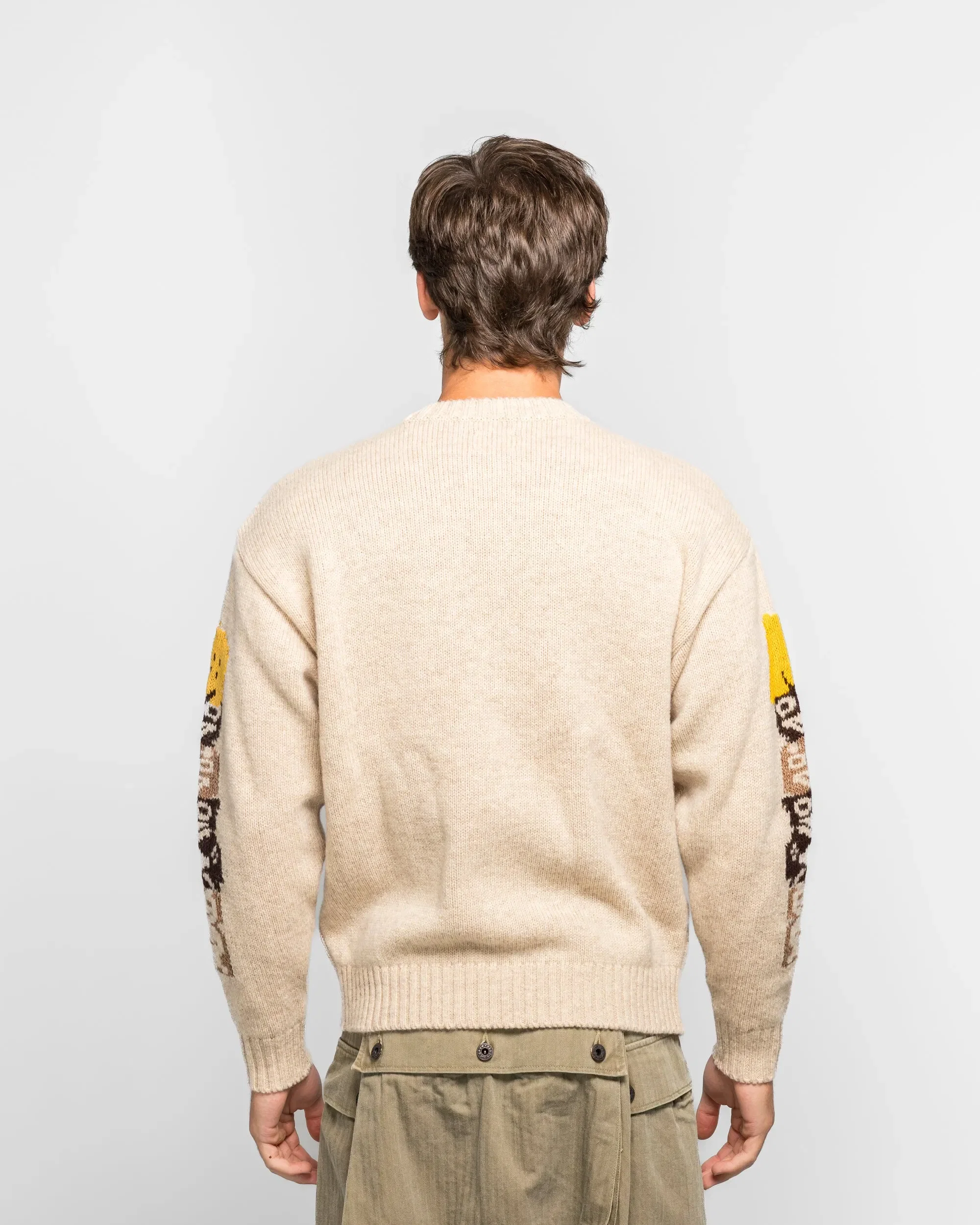 KAPITAL 5G Wool PECKISH TOTEM POLE Crew Sweater - Ecru