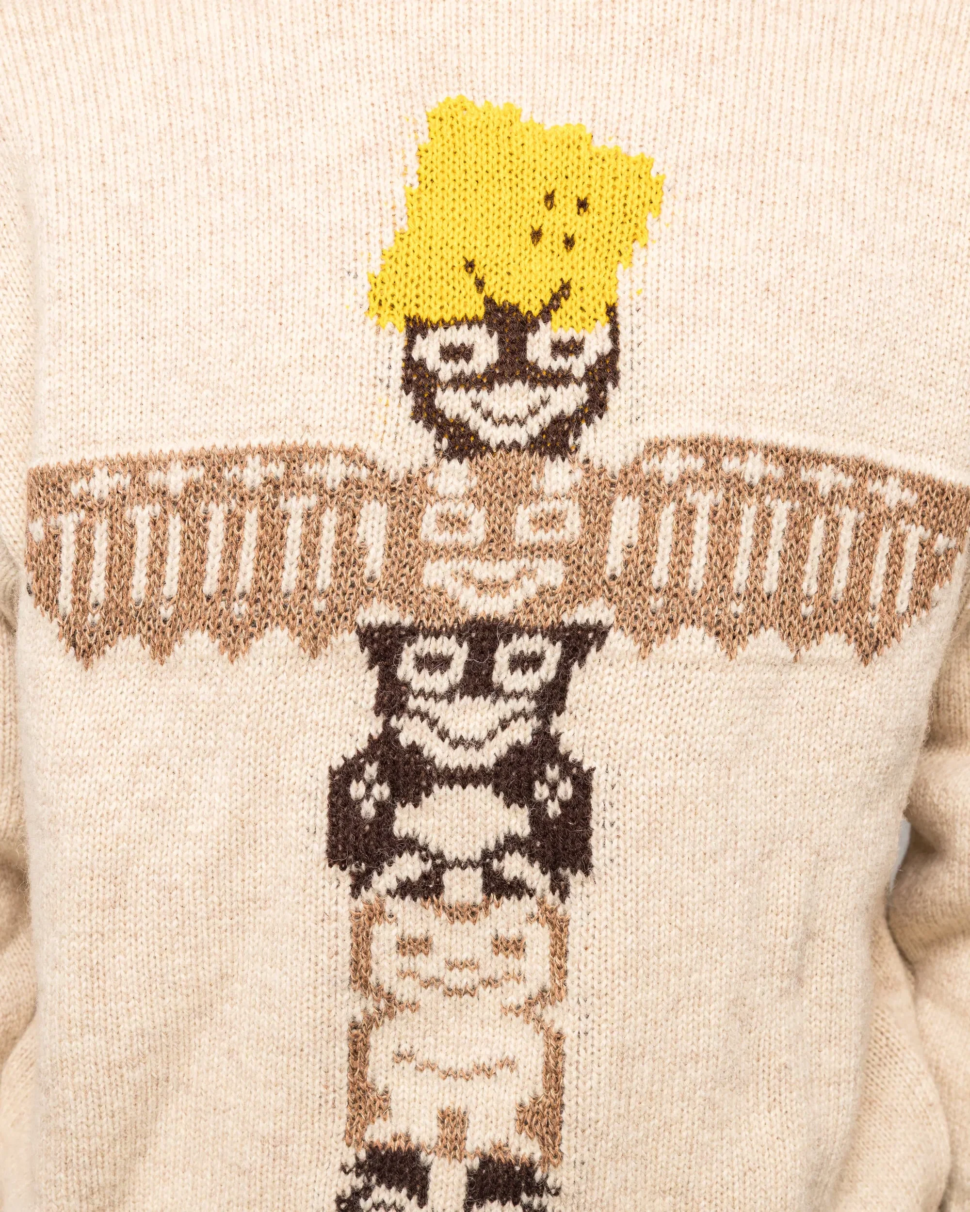 KAPITAL 5G Wool PECKISH TOTEM POLE Crew Sweater - Ecru
