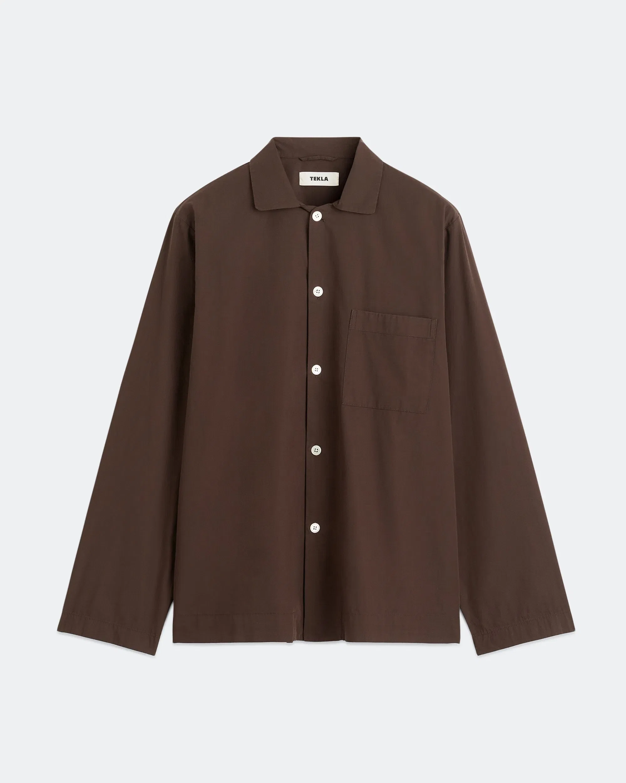 TEKLA Pyjama Shirt - Coffee Cotton Poplin