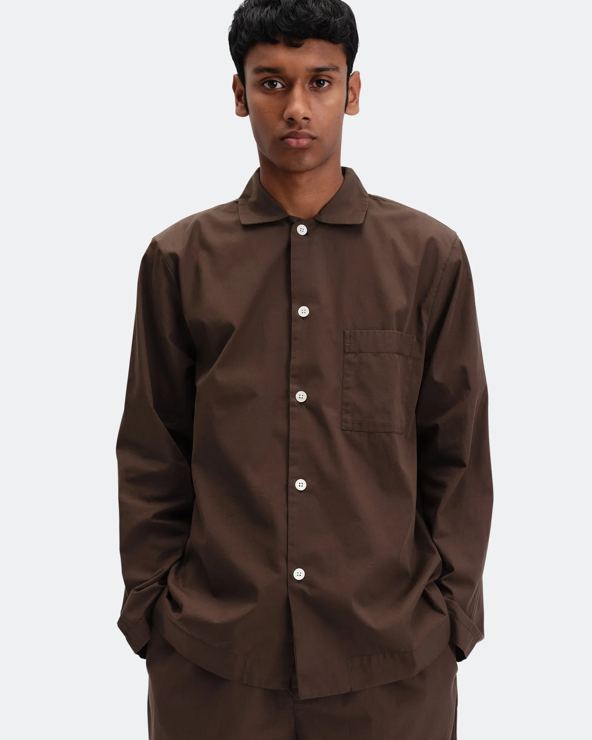 TEKLA Pyjama Shirt - Coffee Cotton Poplin