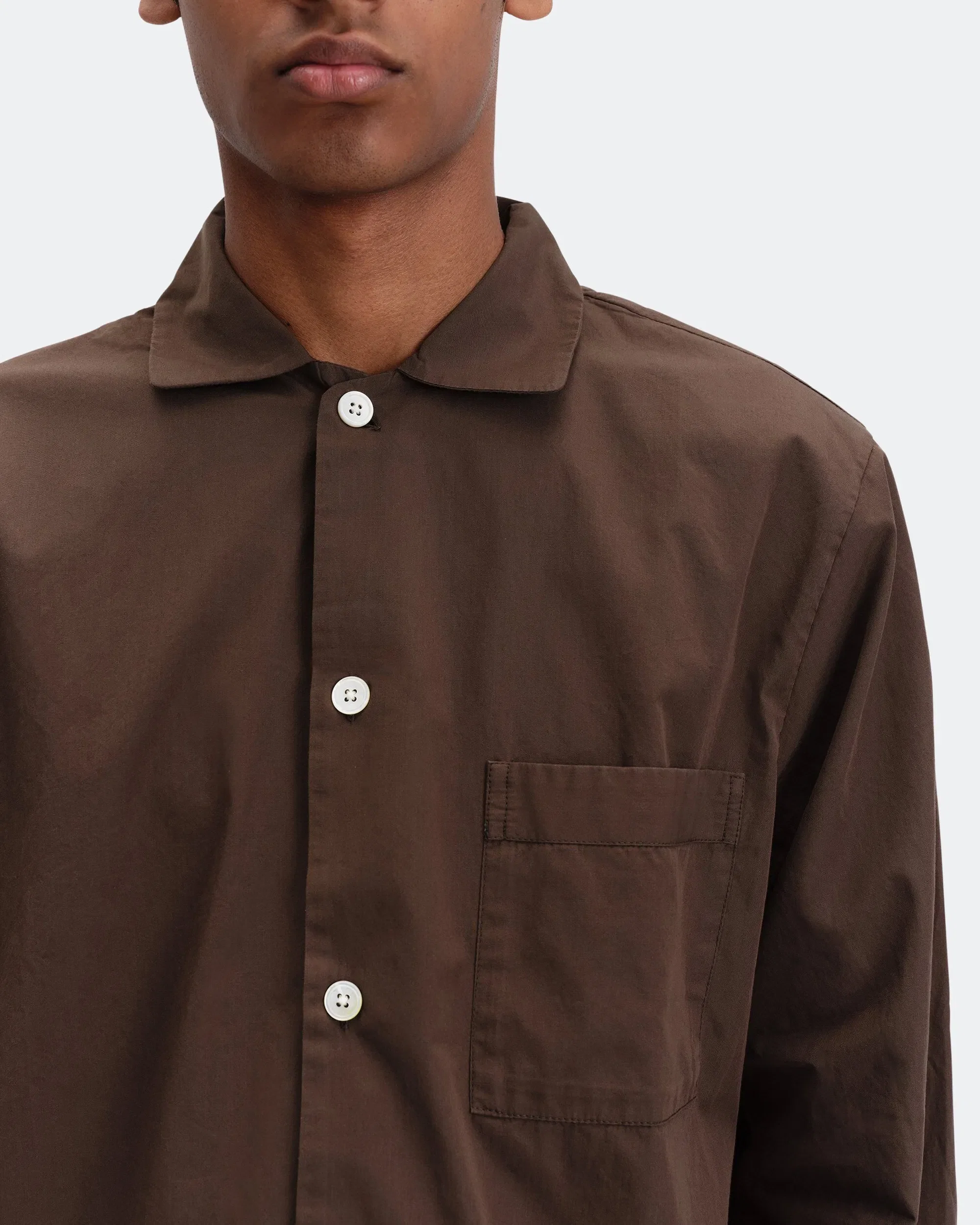 TEKLA Pyjama Shirt - Coffee Cotton Poplin