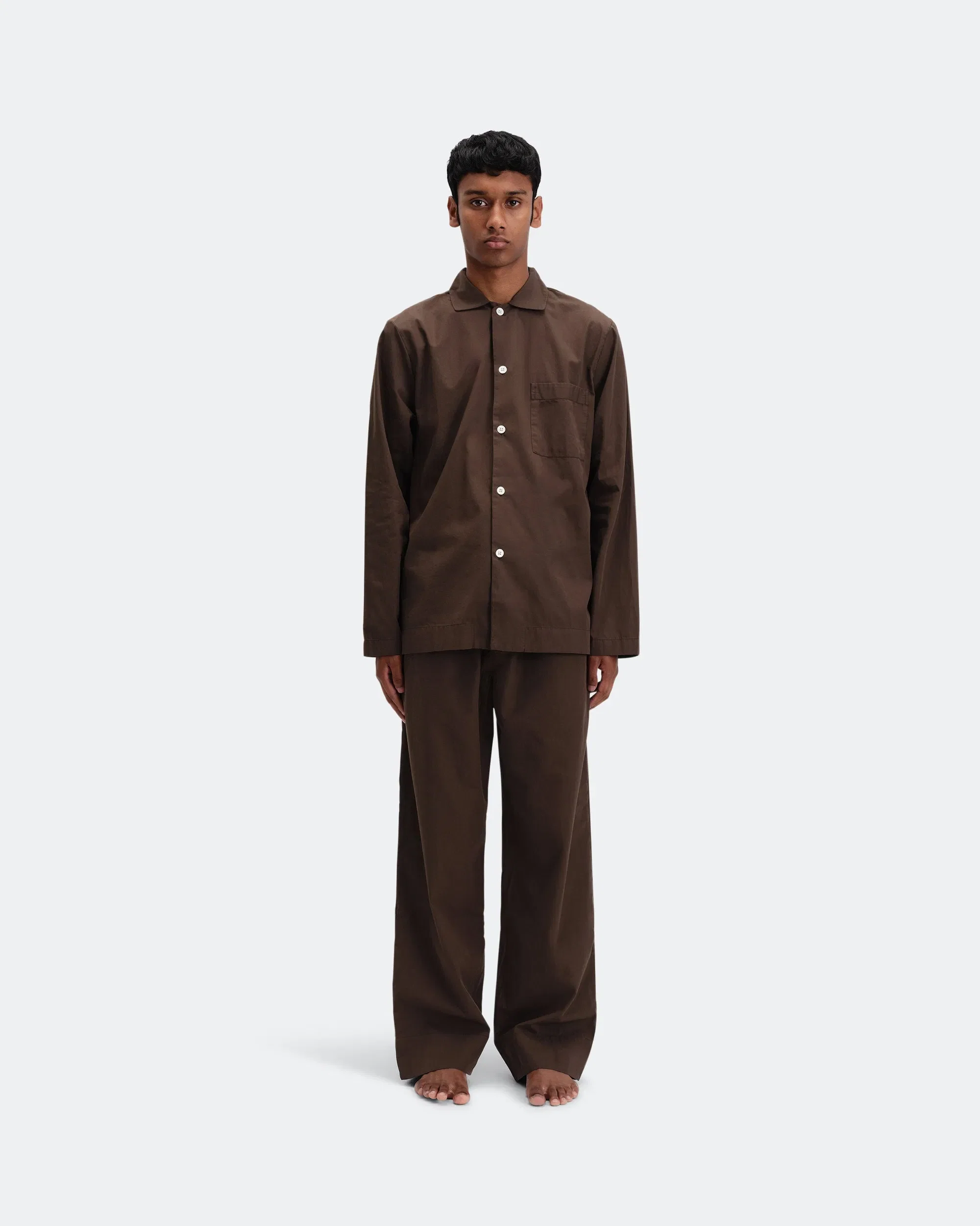 TEKLA Pyjama Shirt - Coffee Cotton Poplin