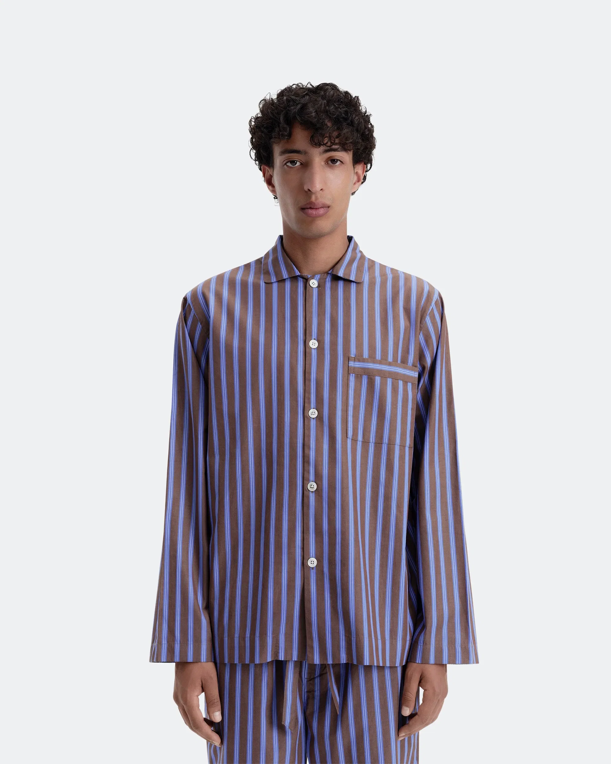 TEKLA Pyjama Shirt - Chestnut Stripes