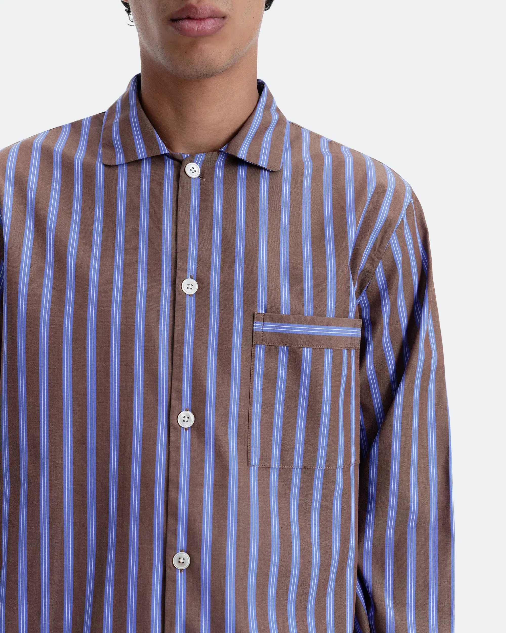 TEKLA Pyjama Shirt - Chestnut Stripes