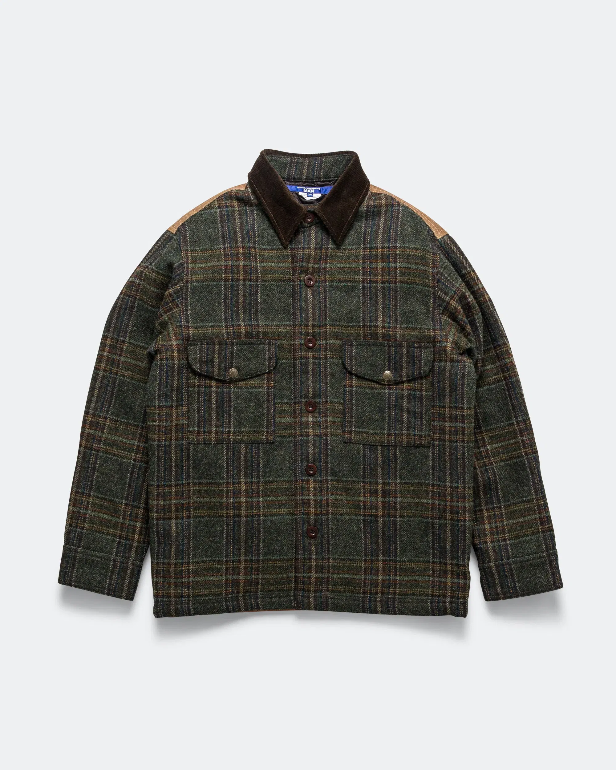 Junya Watanabe MAN Wool Check Tweed Leather Shirt x FILSON - Green/Brown