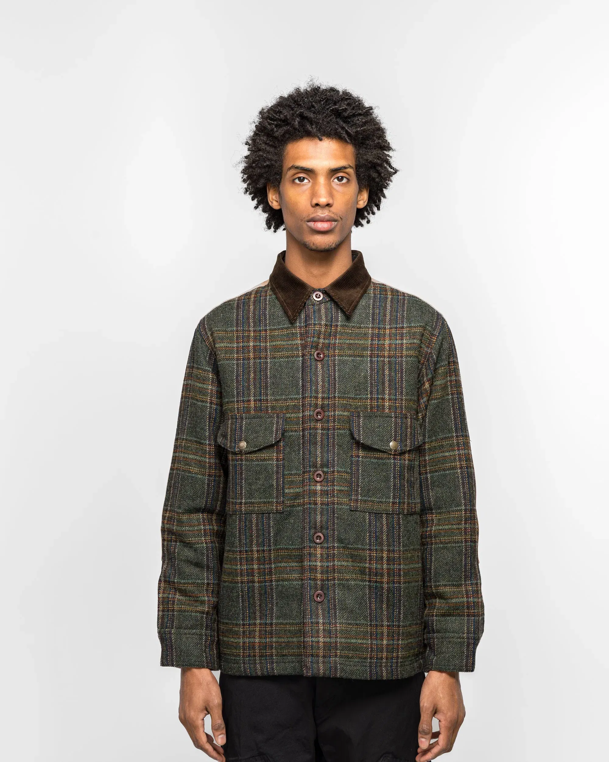 Junya Watanabe MAN Wool Check Tweed Leather Shirt x FILSON - Green/Brown
