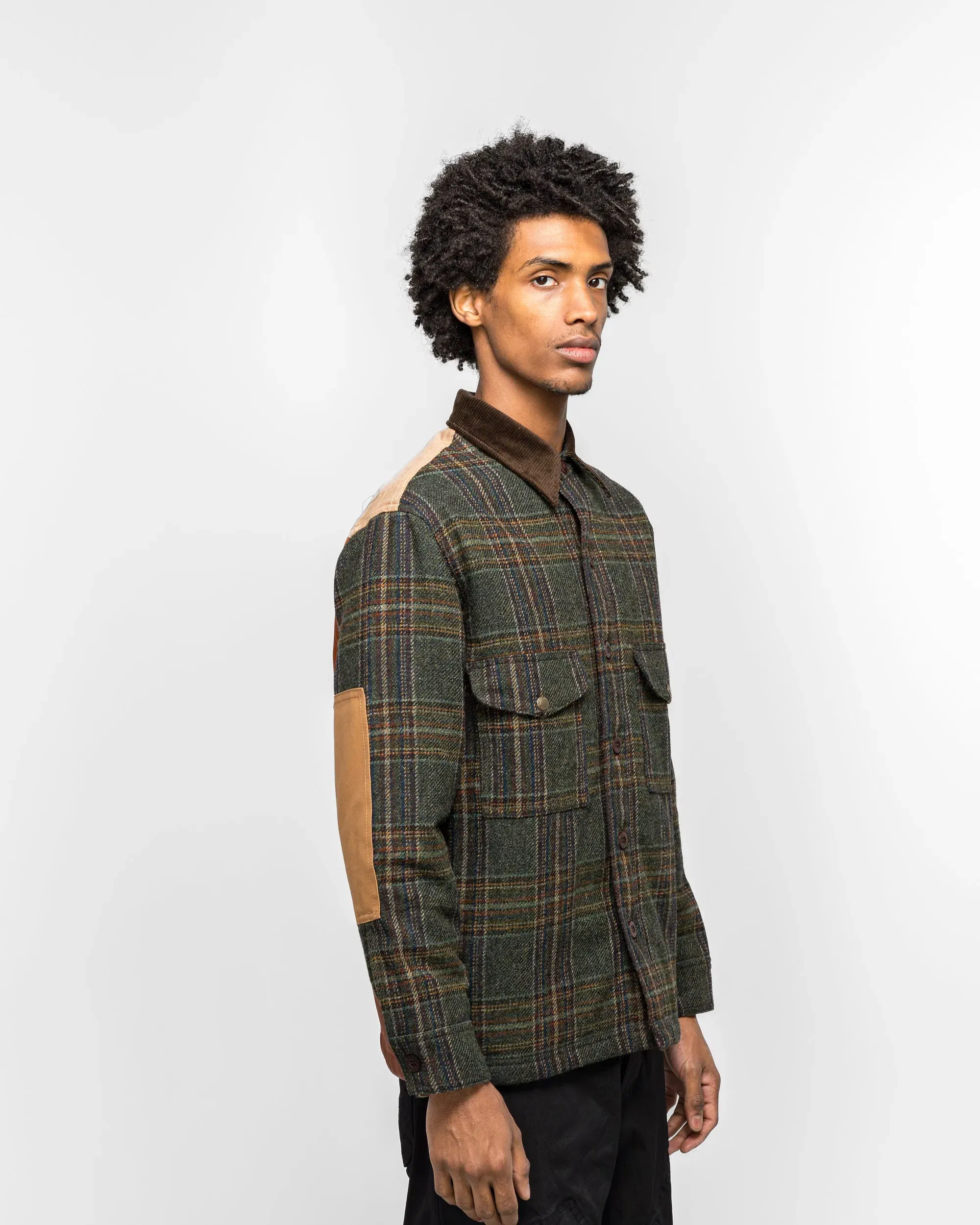 Junya Watanabe MAN Wool Check Tweed Leather Shirt x FILSON - Green/Brown