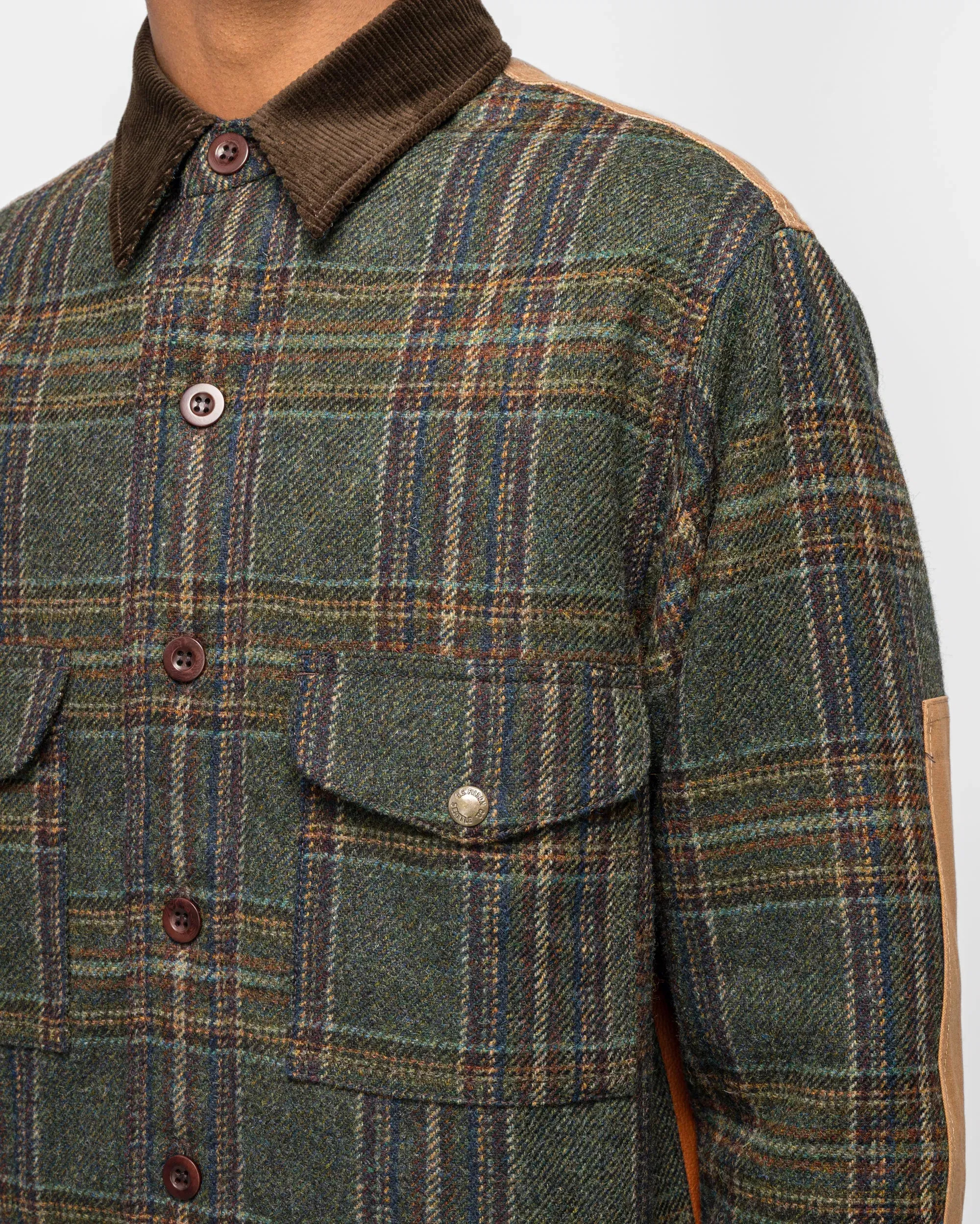 Junya Watanabe MAN Wool Check Tweed Leather Shirt x FILSON - Green/Brown