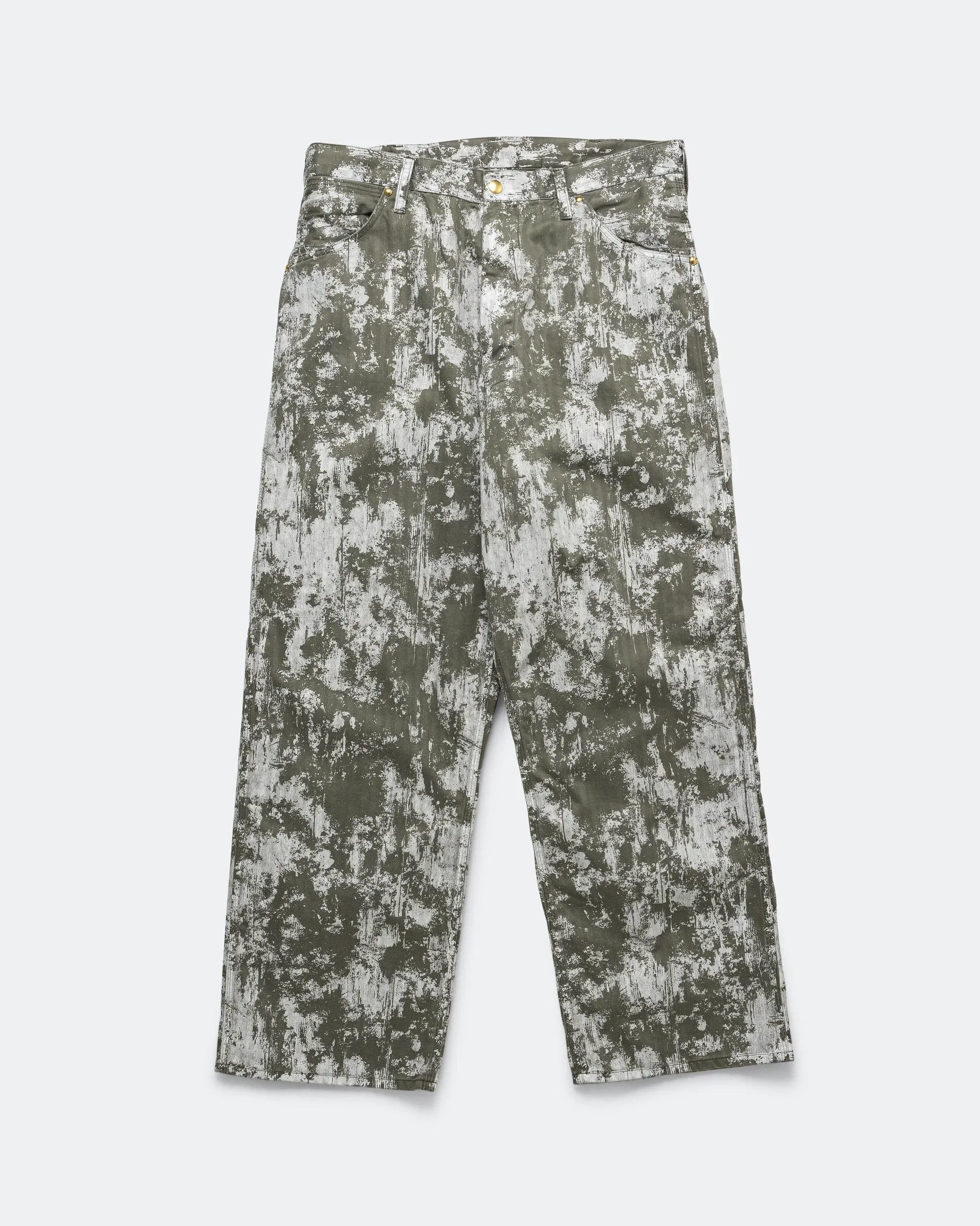BEAMS PLUS P-Man Pants Supima Herringbone On Paint Print - Olive